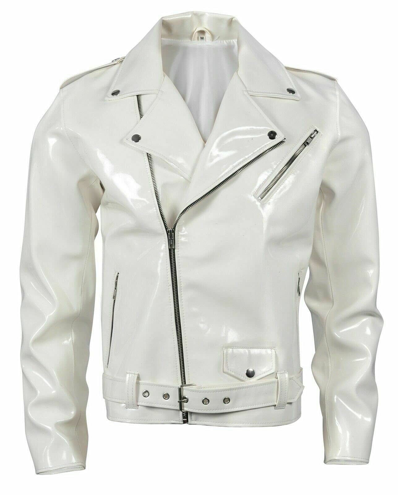 Women's White PVC Leather Jacket - Shiny Stylish Cafe Racer Motorcycle Biker Jacket for Women | Perfect for Riding, Night Out & Fashion Statement
