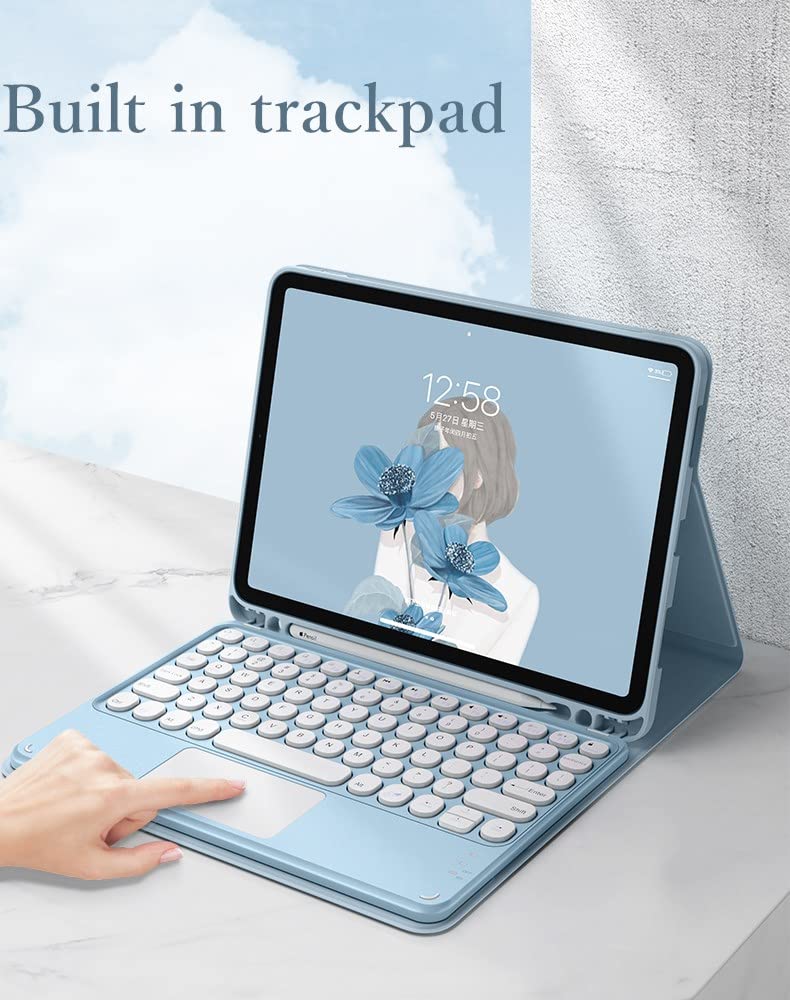 iPad 6th/5th Generation & Air 2/Pro 9.7-inch Retro Round Key Keyboard Case with Touchpad & Mouse - Detachable Cute Color Keyboard Cover (Mint Green) for Work, Study & Travel