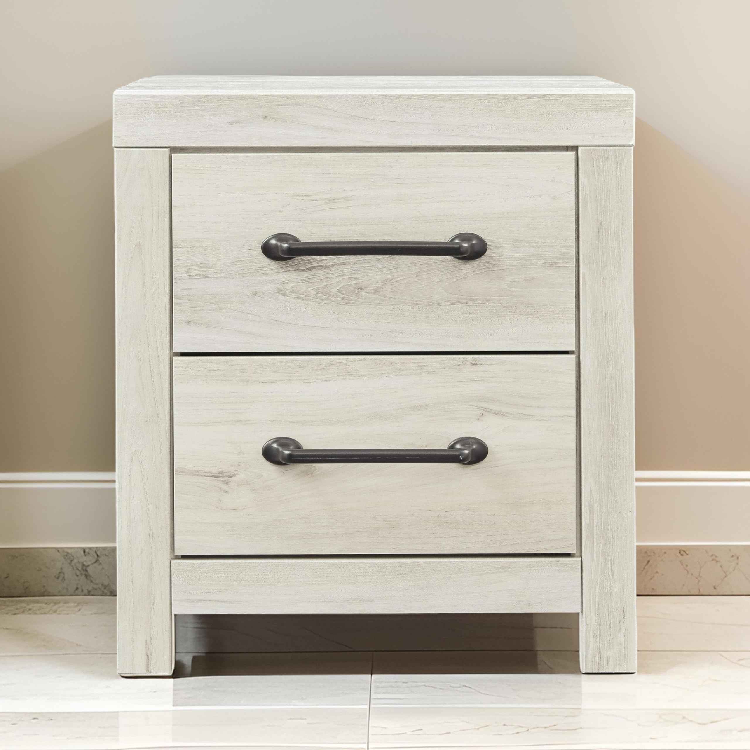 Benjara White Transitional Wooden Nightstand with 2 Drawers & Bar Handles - Perfect for Bedroom, Living Room or Office Furniture Setup