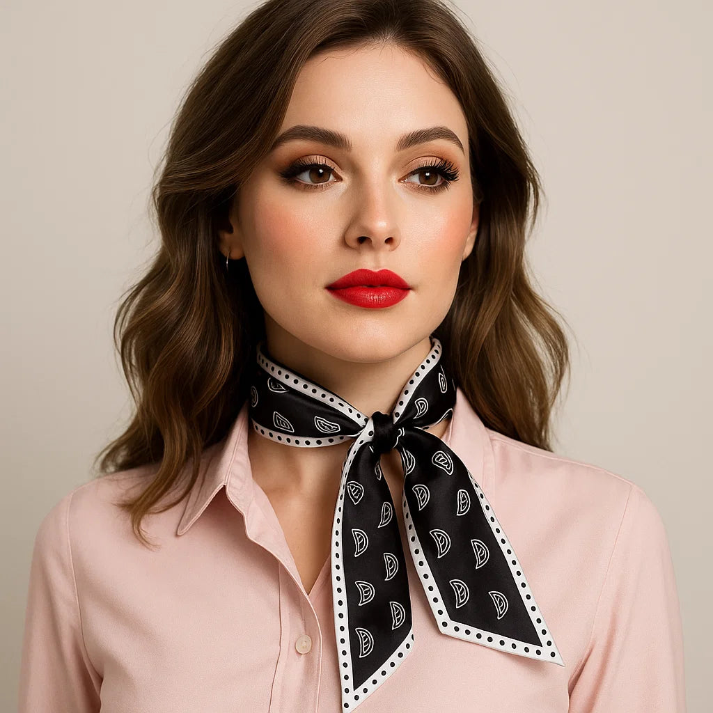 Black and White Western Skinny Mini Wild Rag Scarf - Cowgirl Necktie for Women #TW108 | Perfect for Rodeo, Horse Riding & Country Fashion Accessories