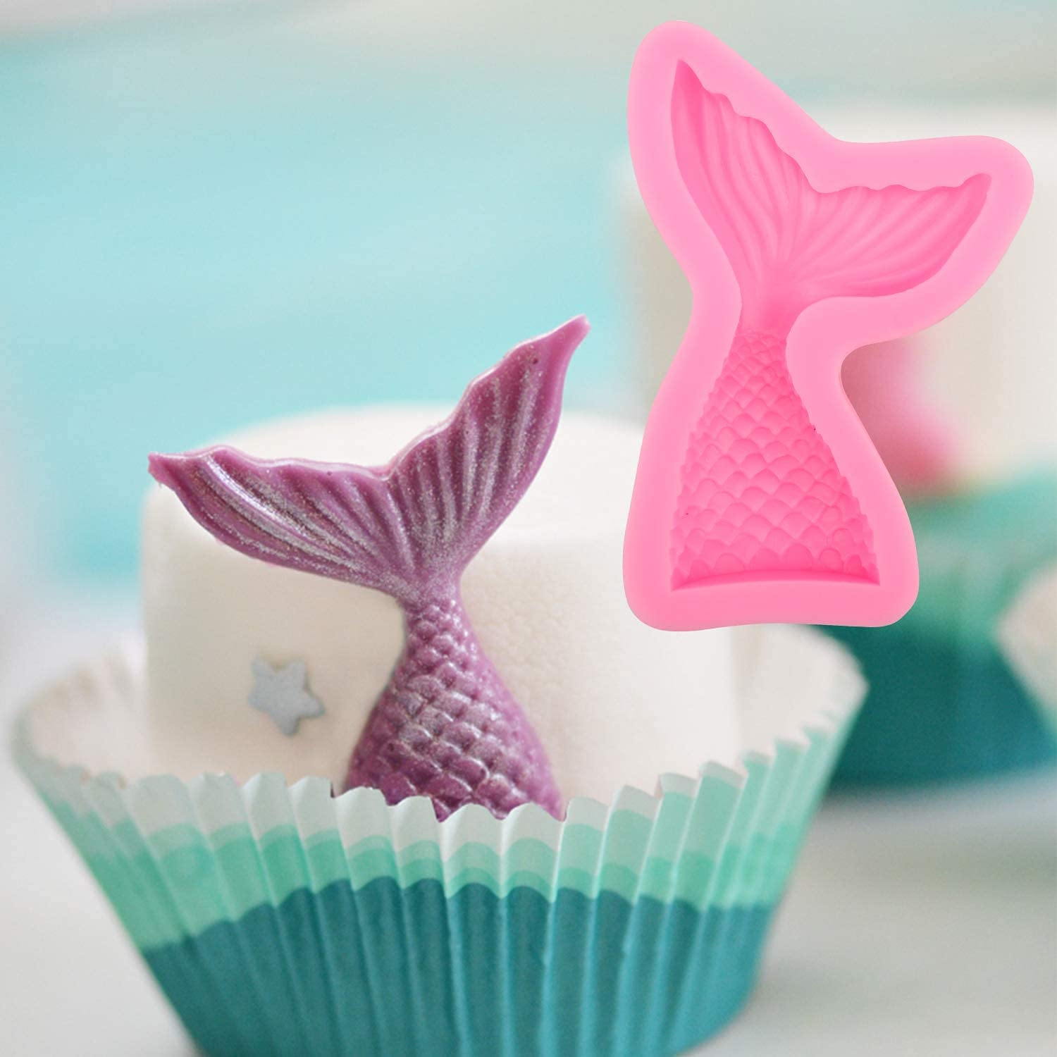 6Pcs Ocean Theme Silicone Molds Set - Mermaid Tail, Seahorse, Sea Turtle & Seashell for Fondant, Chocolate, Resin, Soap Making - Perfect for Birthday Parties, Cupcake Toppers & Cake Decorations (DIY Candy, Ice Cube, Gum Clay, Biscuit Crafts)