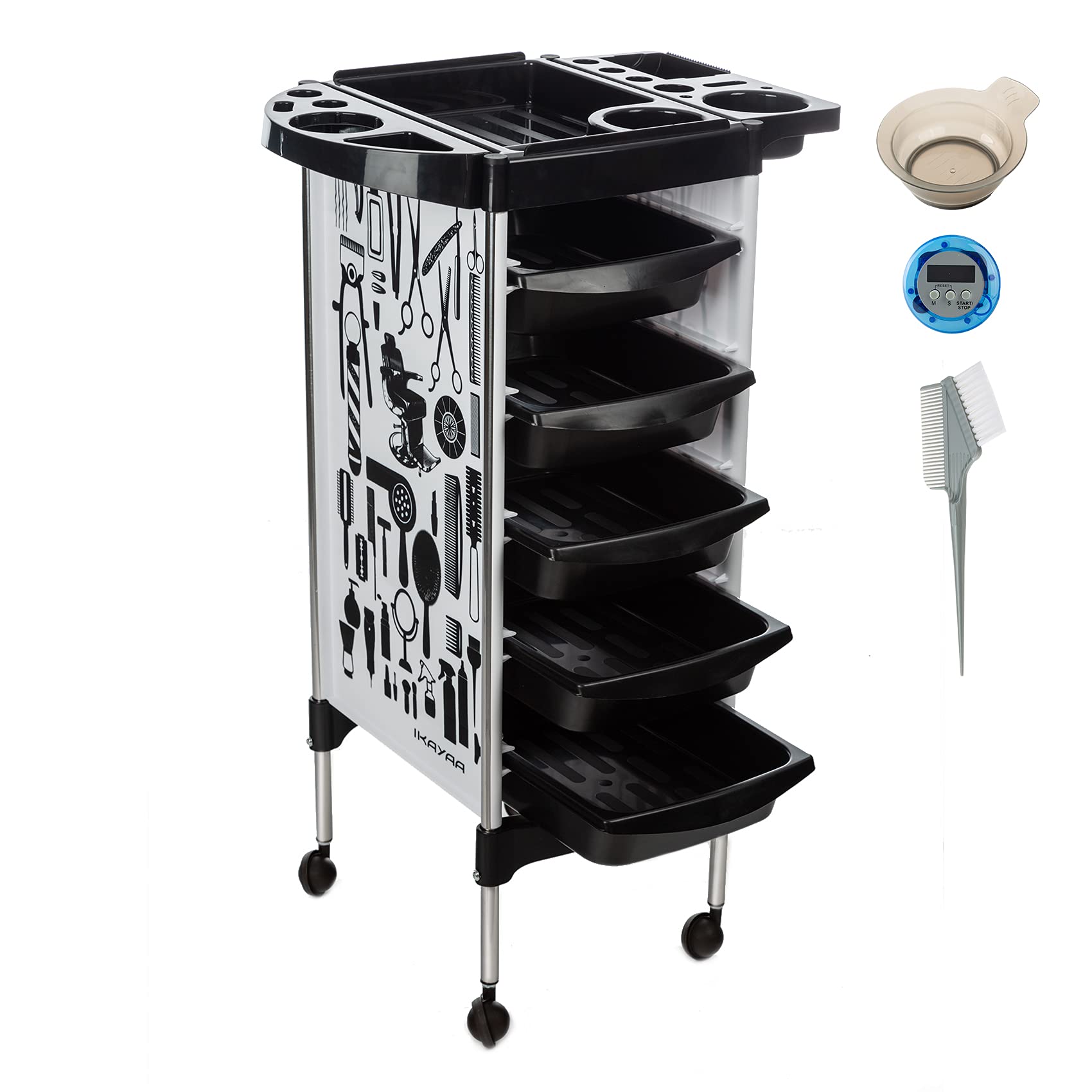 Professional Salon Rolling Trolley Cart with 5 Slide-Out Drawers & Foldable Appliance Holders - Mobile Hair Styling Storage Station for Hairdressers & Stylists - Perfect for Salon, Spa & Home Use - Organize Hair Dryers, Tools & Accessories Efficiently