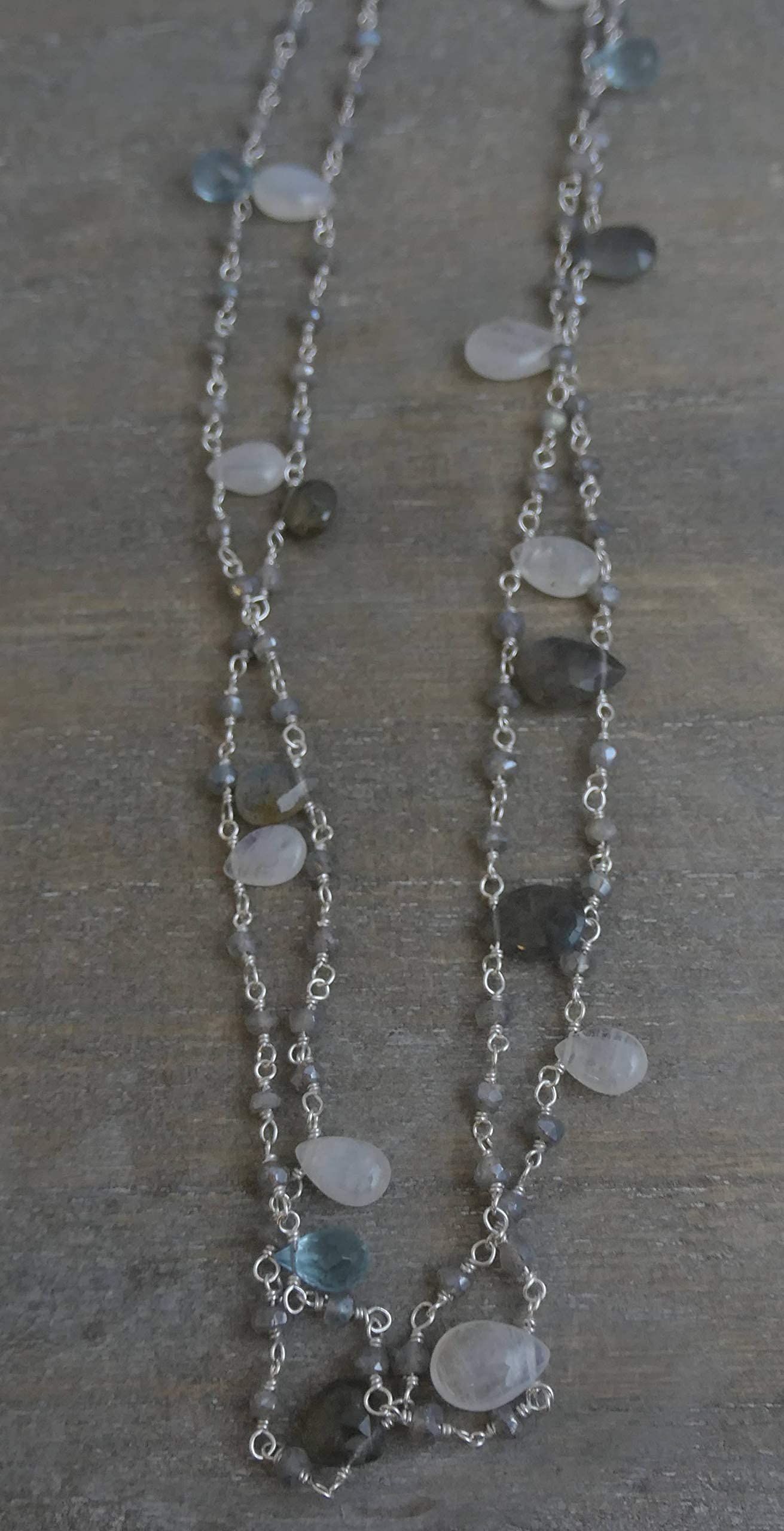 Moonstone Labradorite Blue Topaz Sterling Silver Necklace 18