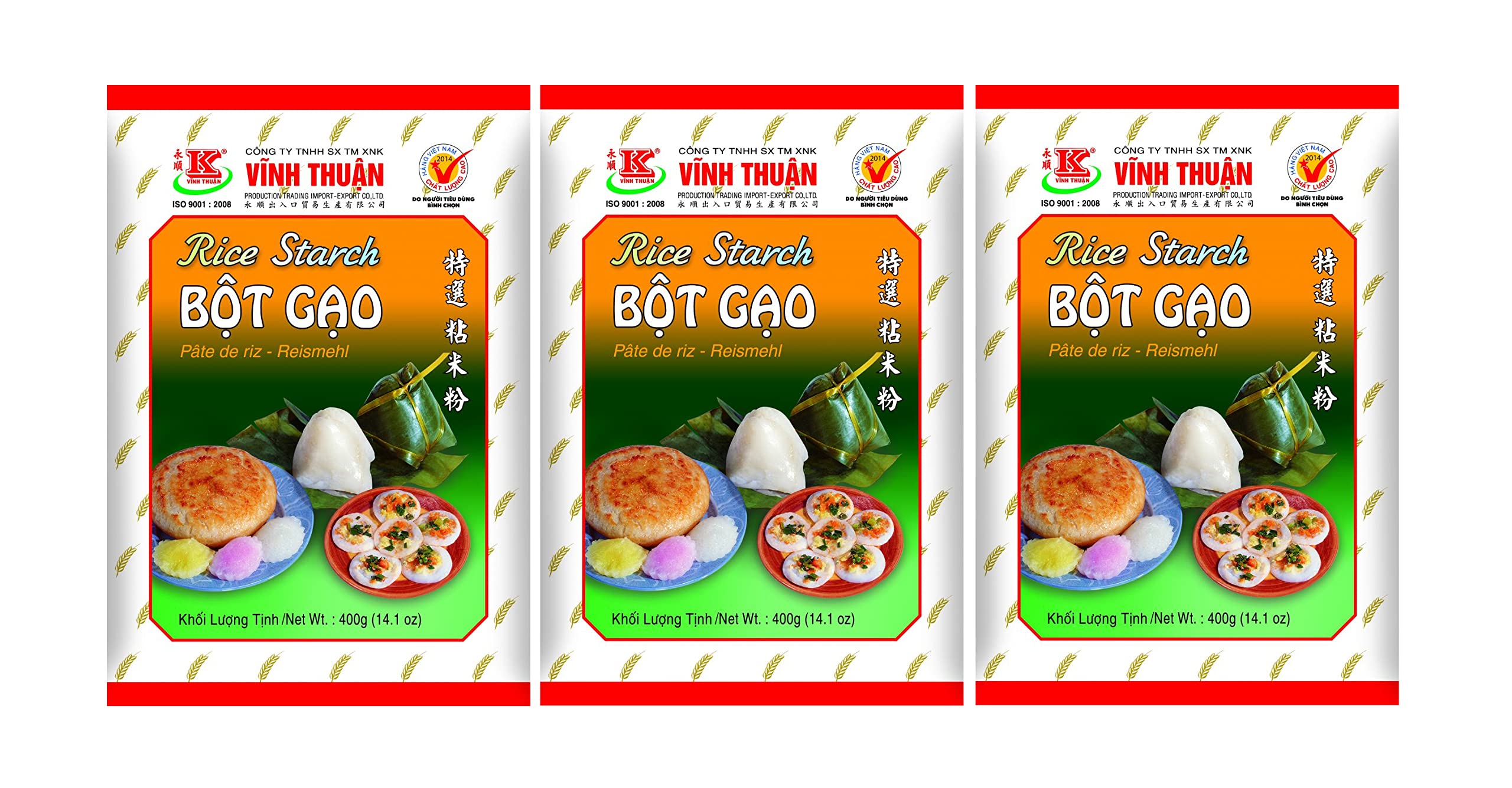 Vinh Thuan Rice Starch - Gluten Free Bot Gao - 14.1 oz (Pack of 3) - Perfect for Baking, Cooking & Asian Cuisine