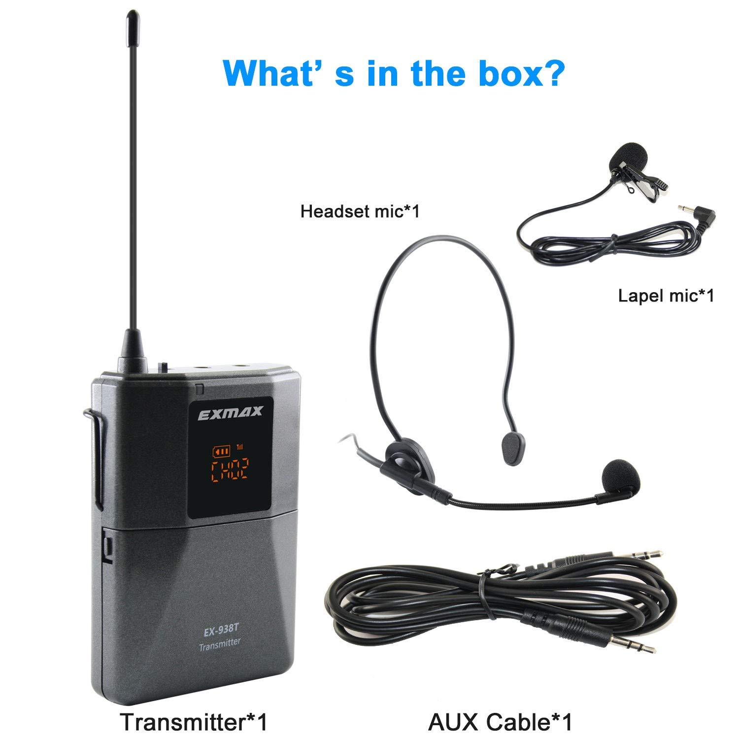 EXMAX EX-938 UHF Wireless Headset Microphone System - Tour Guide, Interpreter, Translator Device with In-Ear Monitoring for Church, Conference & Simultaneous Interpretation (UHF-938-Single Transmitter) | Perfect for Multilingual Events, Religious Services & International Meetings