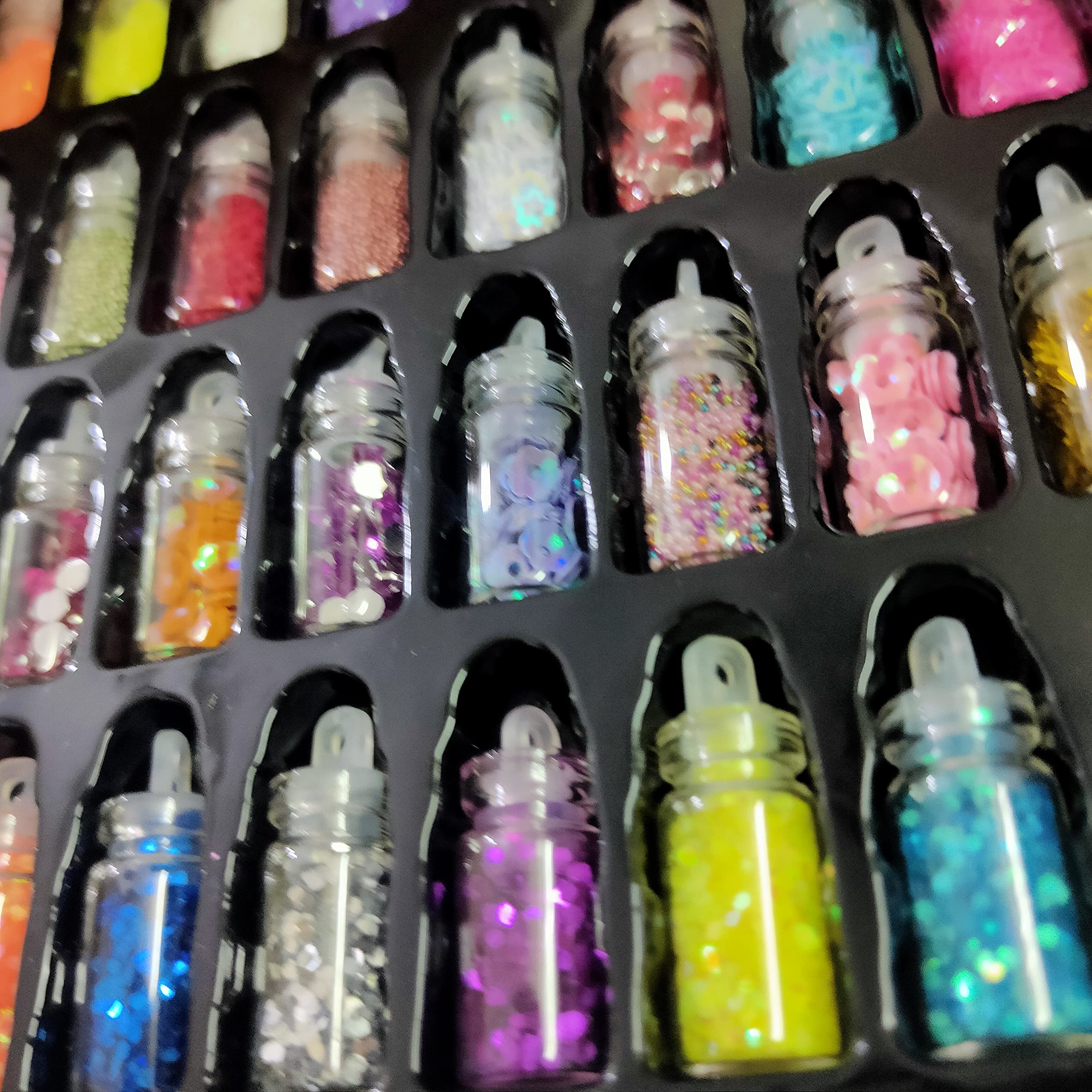 3D Glitter Powder Set for Nails - 48 Pack Acrylic Nail Art Decorations with Rhinestones & Sequins | Perfect for DIY Manicures, Gift Giving & Nail Salon Use
