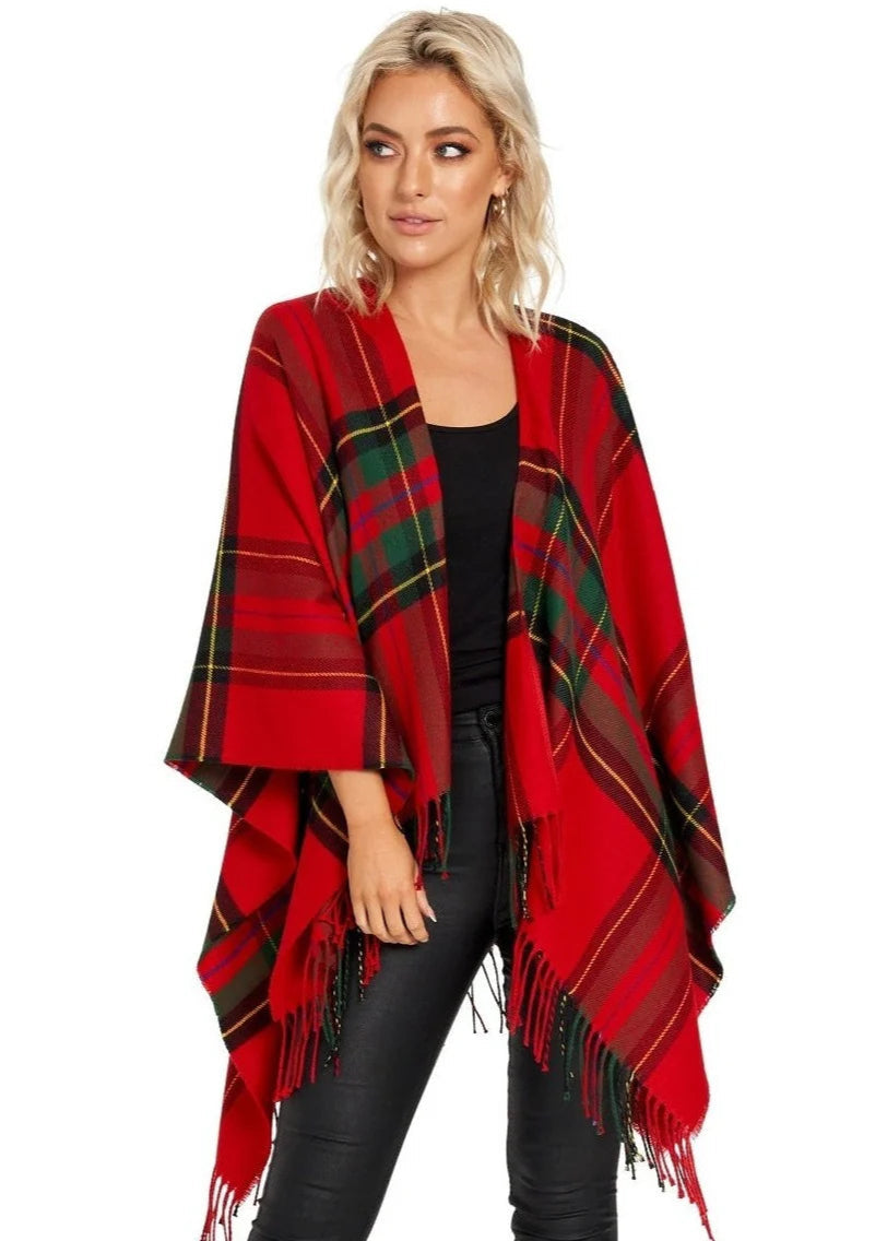 Jimmy Hourihan Fringed Shawl - Red Plaid Scarf Wrap for Women | Soft Warm Winter Fashion Accessory for Parties, Weddings & Outdoor Activities