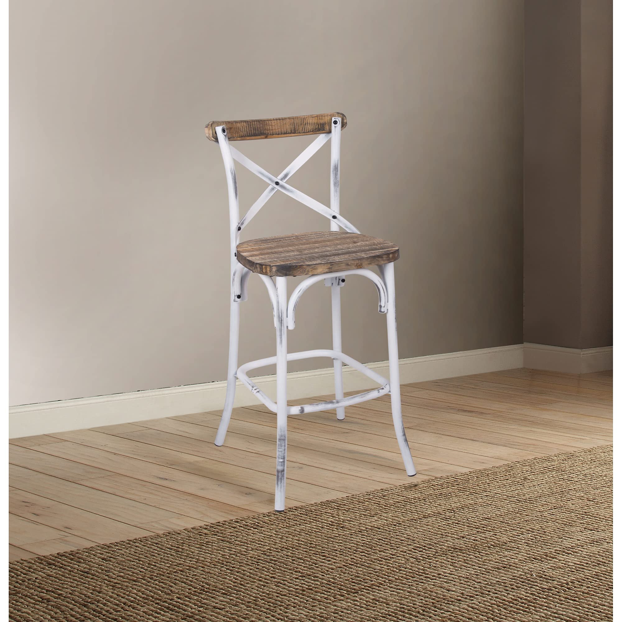 Ergode Bar Stool - Antique White & Antique Oak Finish - Adjustable Height Counter Stool for Kitchen Island, Breakfast Bar & Home Pub Decor