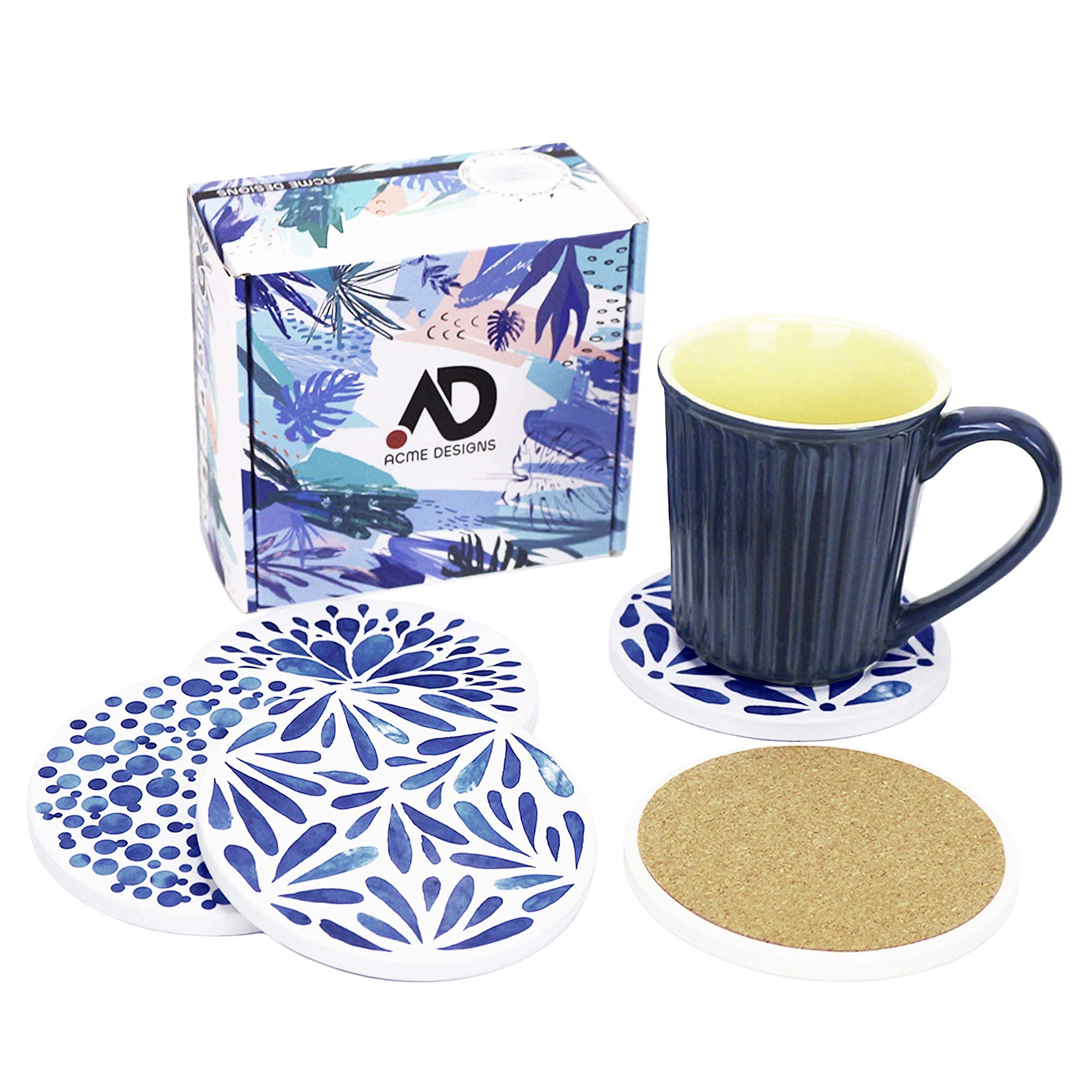 2 Pack of 6 Premium Absorbent Cup Coasters - Non-Slip Drink Pads for Coffee, Tea & Beverages - Perfect for Dining Table, Office Desk & Home Decor