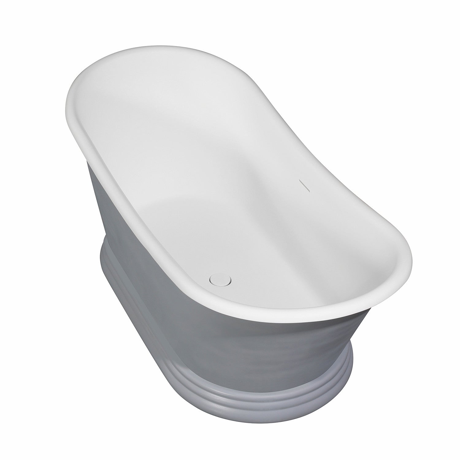 Arcticstone 67 Inch Oval Double Slipper Pedestal Bathtub - Glossy White/Matte Gray Solid Surface Freestanding Tub with Drain (No Faucet Holes) | Perfect for Luxury Bathrooms, Spa Retreats & Modern Home Decor