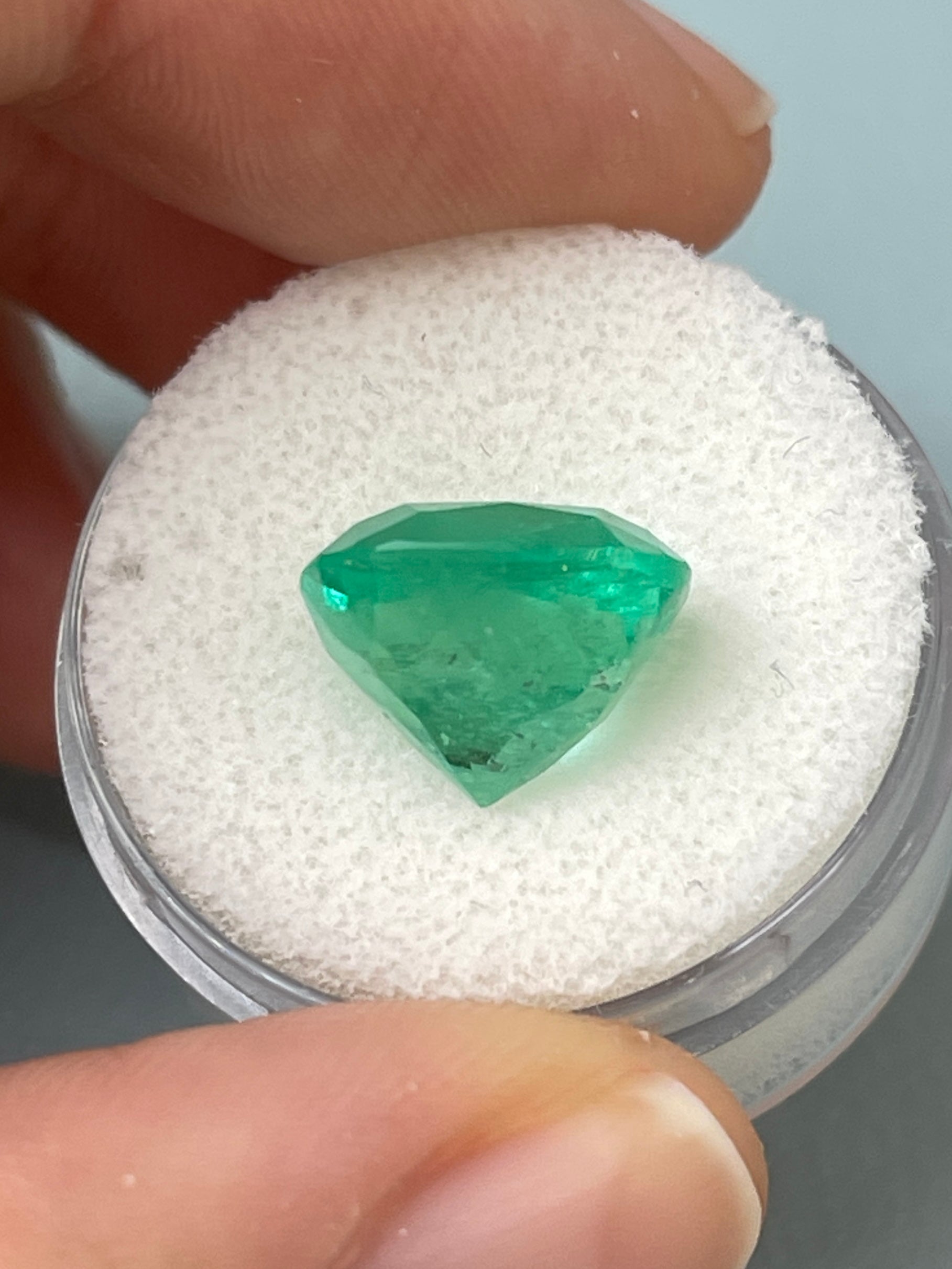 7.28 Carat 12x11.5mm Medium Bluish Green Natural Loose Colombian Emerald Gemstone - Cushion Cut for Jewelry Making, Engagement Rings & Collector's Pieces
