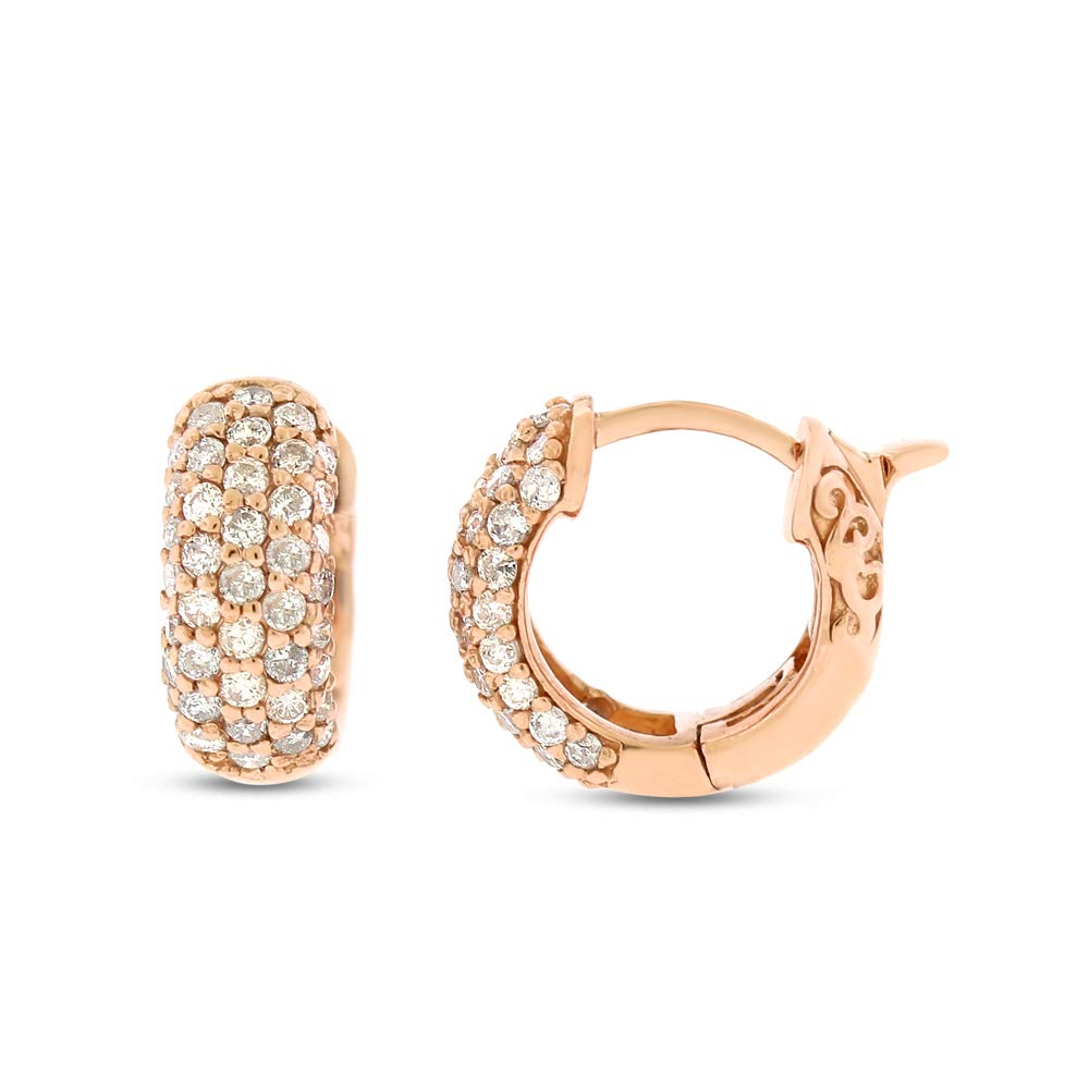 0.90 Carat Natural Diamond Huggie Hoop Earrings - 1/2 Inch Solid 14K Rose Gold - Perfect for Everyday Wear, Date Nights & Special Occasions