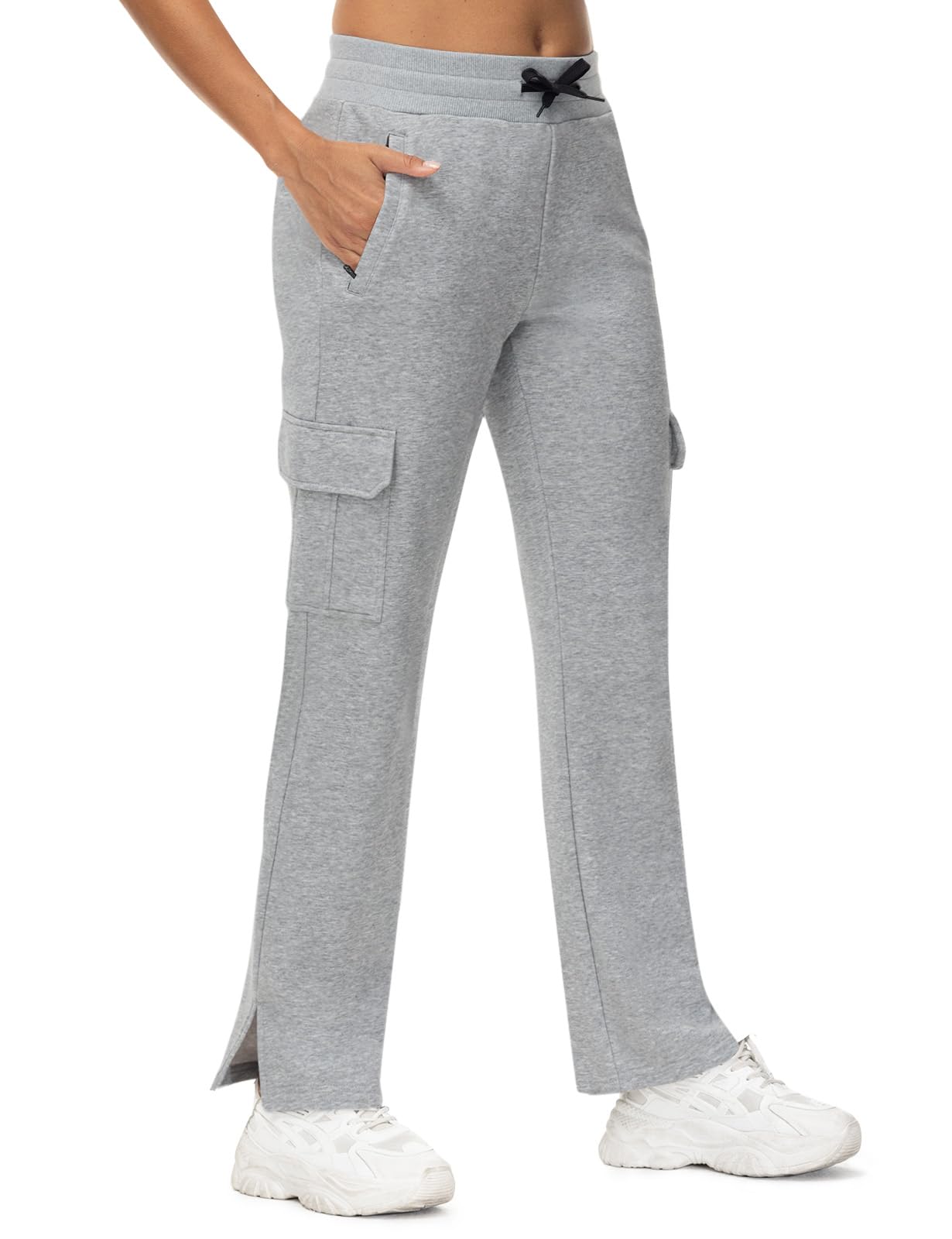 TBMPOY Women's Cargo Sweatpants - High Waisted Straight Leg Athletic Pants with Zipper Pockets | Trendy Wide Leg Lounge Pants for Yoga, Running & Casual Wear