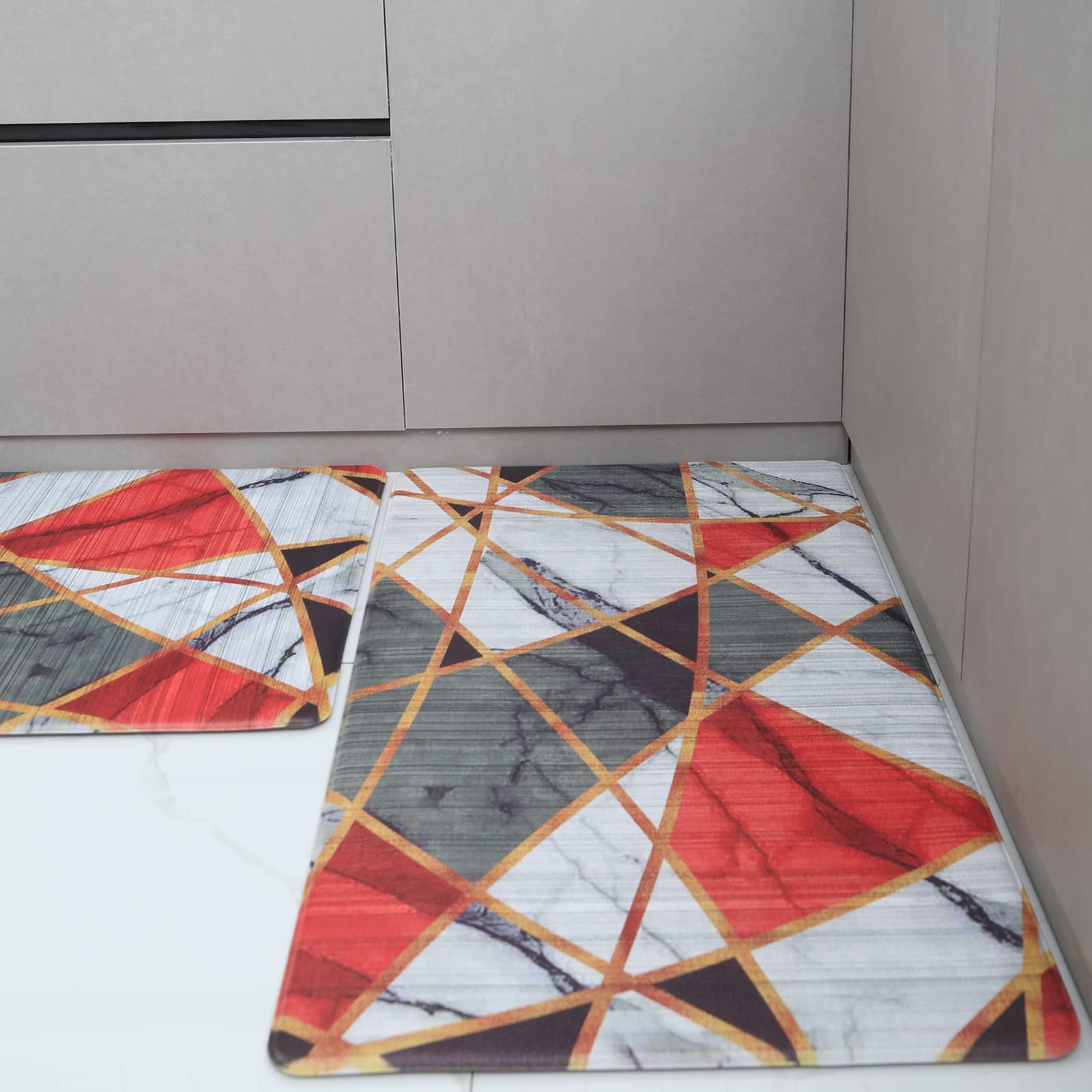 ZebraSmile Set of 2 Slow Rebound Anti-Fatigue Kitchen Mats - Non-Slip Waterproof Cushioned Floor Rugs for Standing Comfort (17x32 Inches, Red) - Perfect for Kitchen, Laundry Room & Standing Workstations