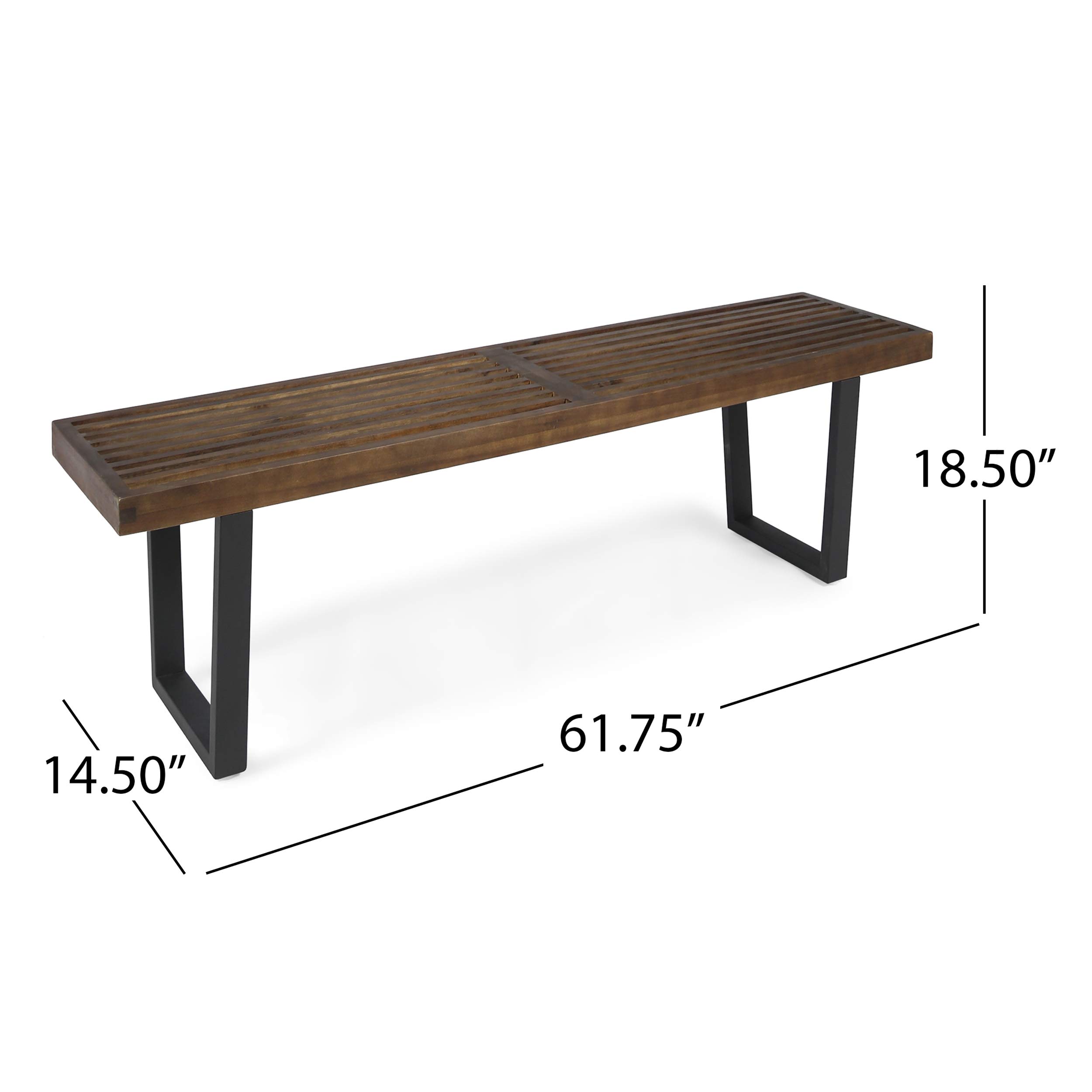 JOA Patio Dining Bench - Acacia Wood with Iron Legs, Modern Contemporary Dark Brown & Black Outdoor Furniture for Garden, Deck, and Backyard Dining