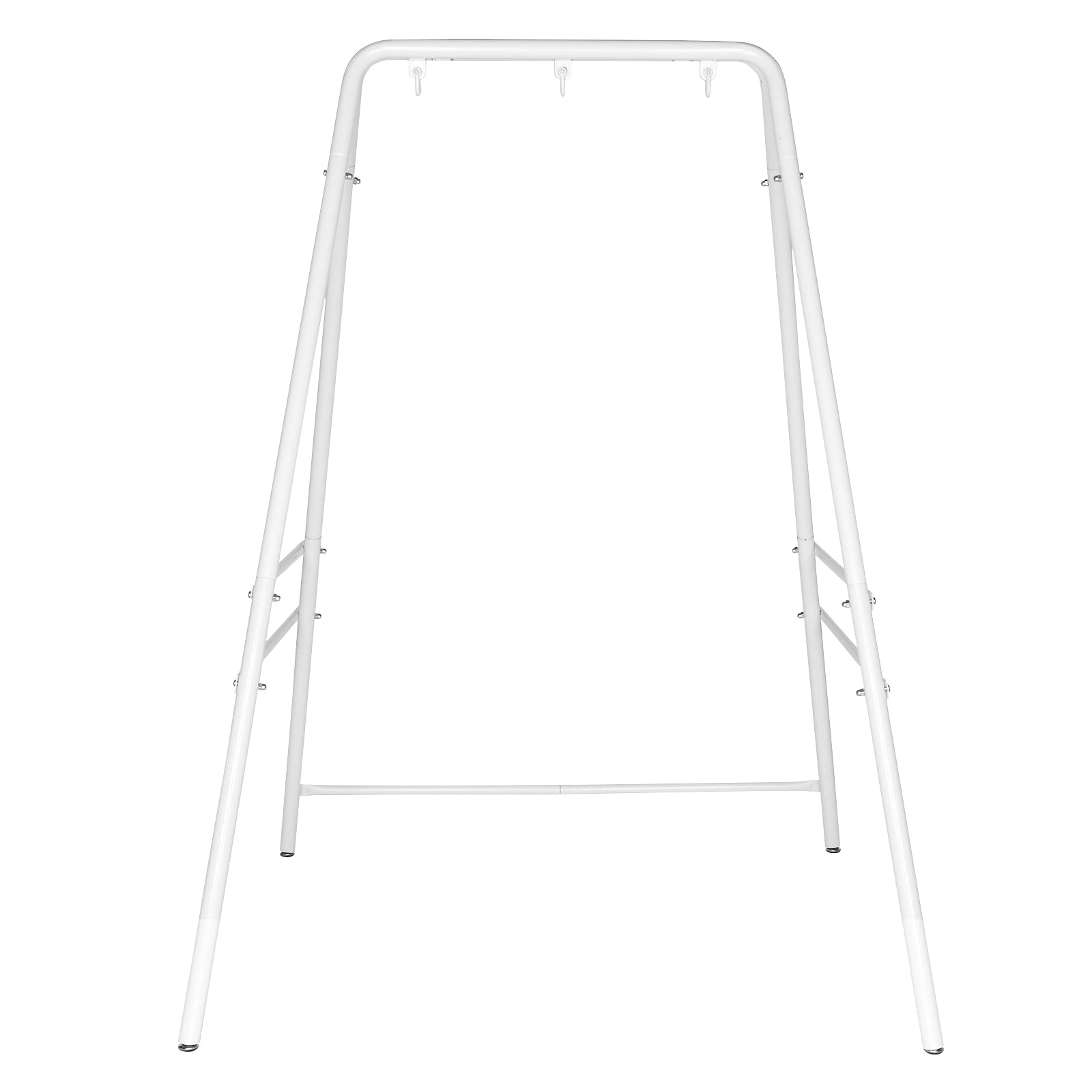 Heavy-Duty Wrought Iron Hammock Chair Stand with 3 Rings - Adjustable 4-Legged Swing Stand for Indoor/Outdoor Use - Sensory Swing Stand with Non-Slip Foot Pads - Perfect for Porch, Patio, Garden, Nursery or Meditation Space (White)
