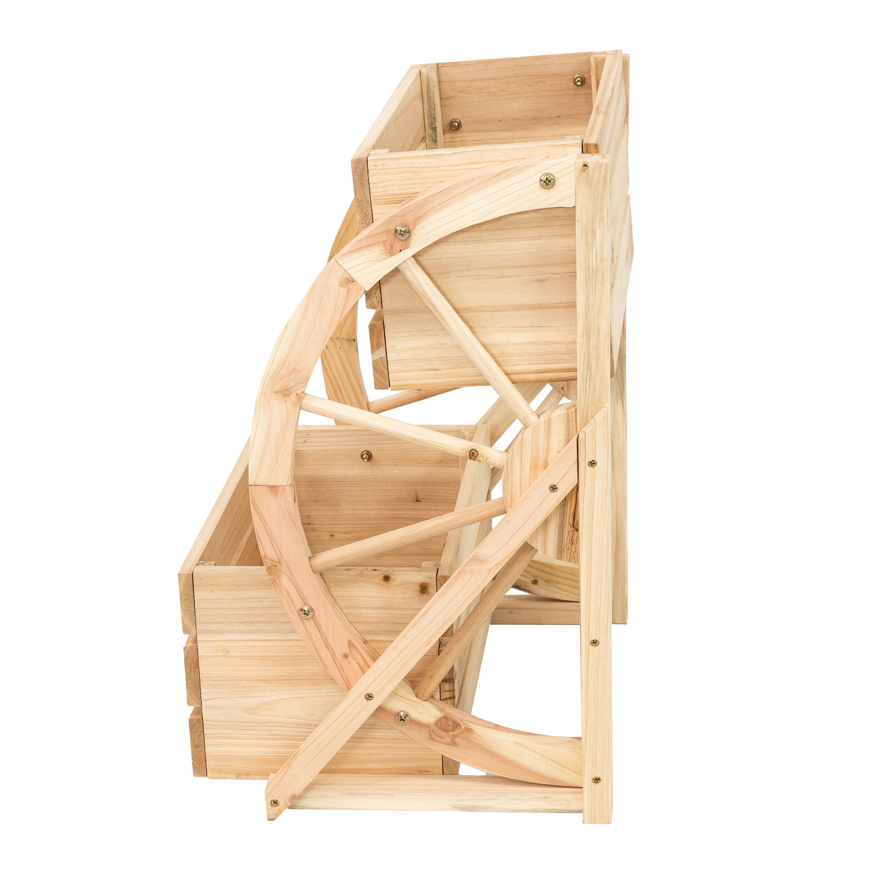 Rustic Wood Wagon Wheel 2-Tier Plant Stand for Indoor & Outdoor Decor - Perfect for Patio, Garden, or Farmhouse Style Home