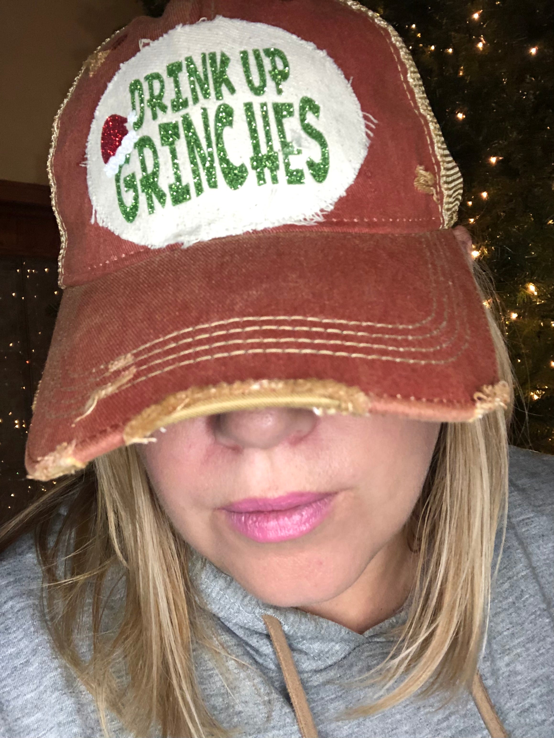Drink Up Grinch Hat in Brick Red - Festive Christmas Party Cup for Holiday Celebrations & Themed Events