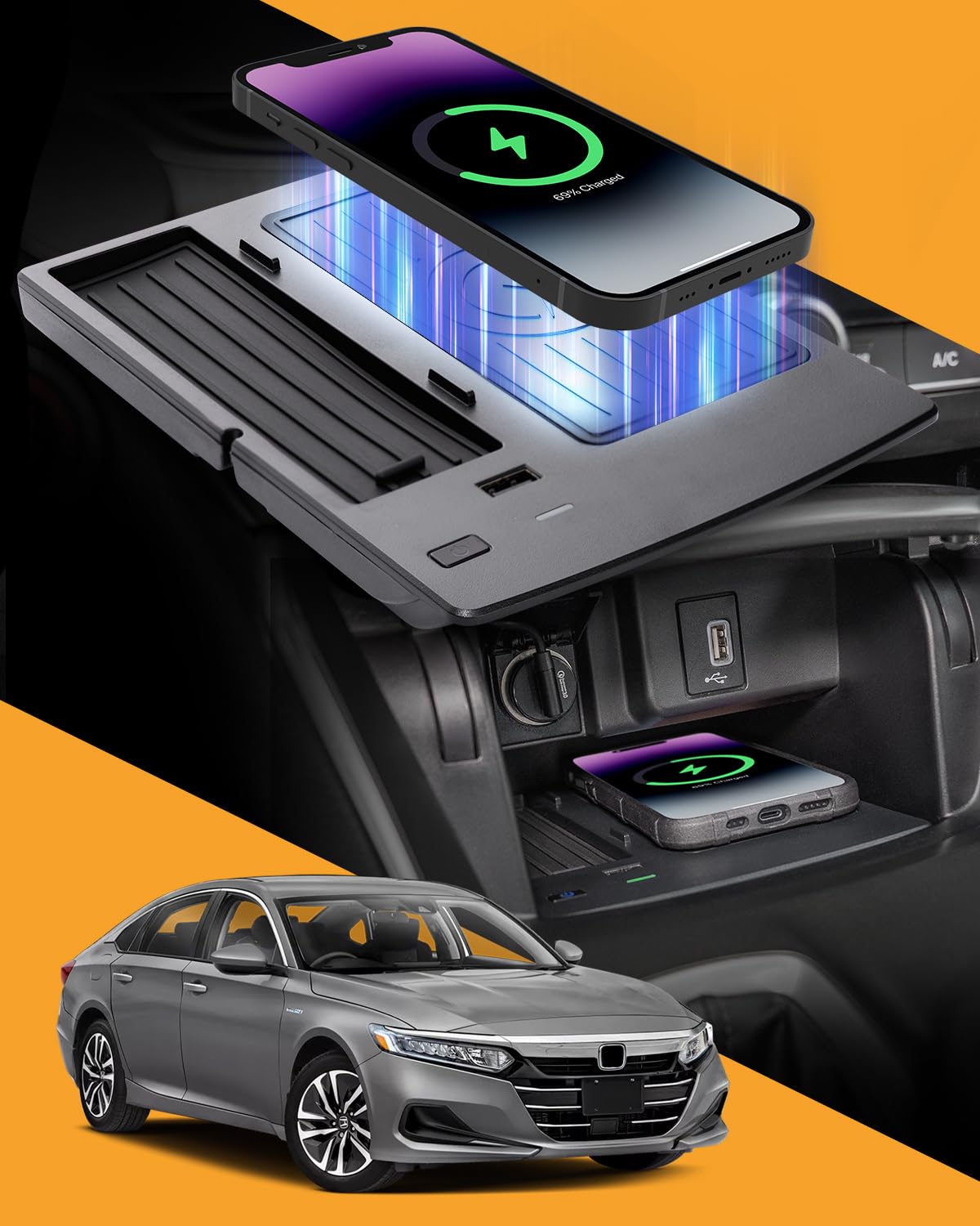 CarQiWireless Fast Charging Pad for Honda Accord 2018-2022 | 10th Gen Center Console Wireless Charger | Compatible with Sport, Hybrid & Touring Models | Perfect for Road Trips & Daily Commuting