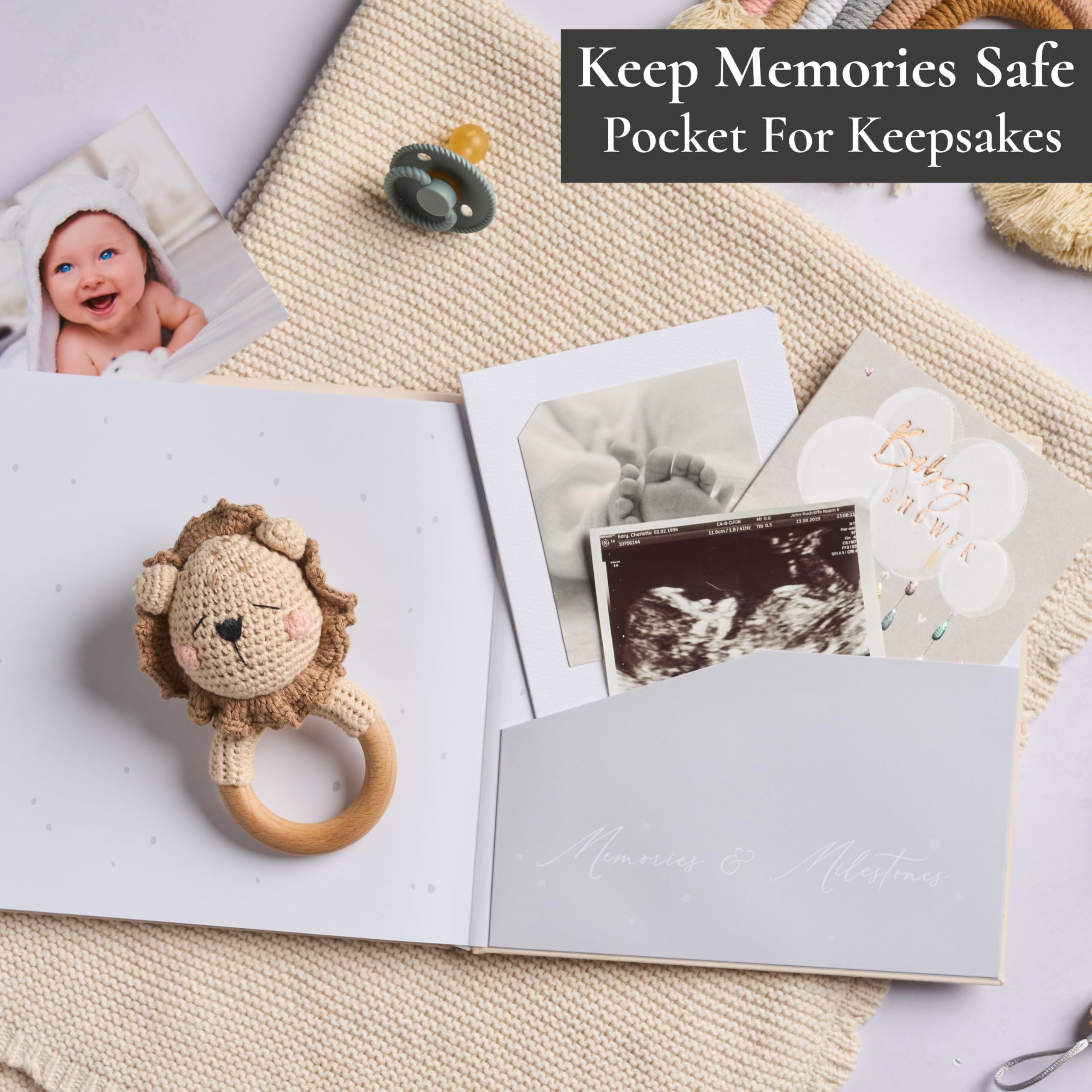 Luxury Keepsake Baby Memory Book for First Year | Baby Scrapbook, Photo Album & Journal | Newborn Milestone Tracker for Boys & Girls | Perfect Baby Shower Gift & First Birthday Present