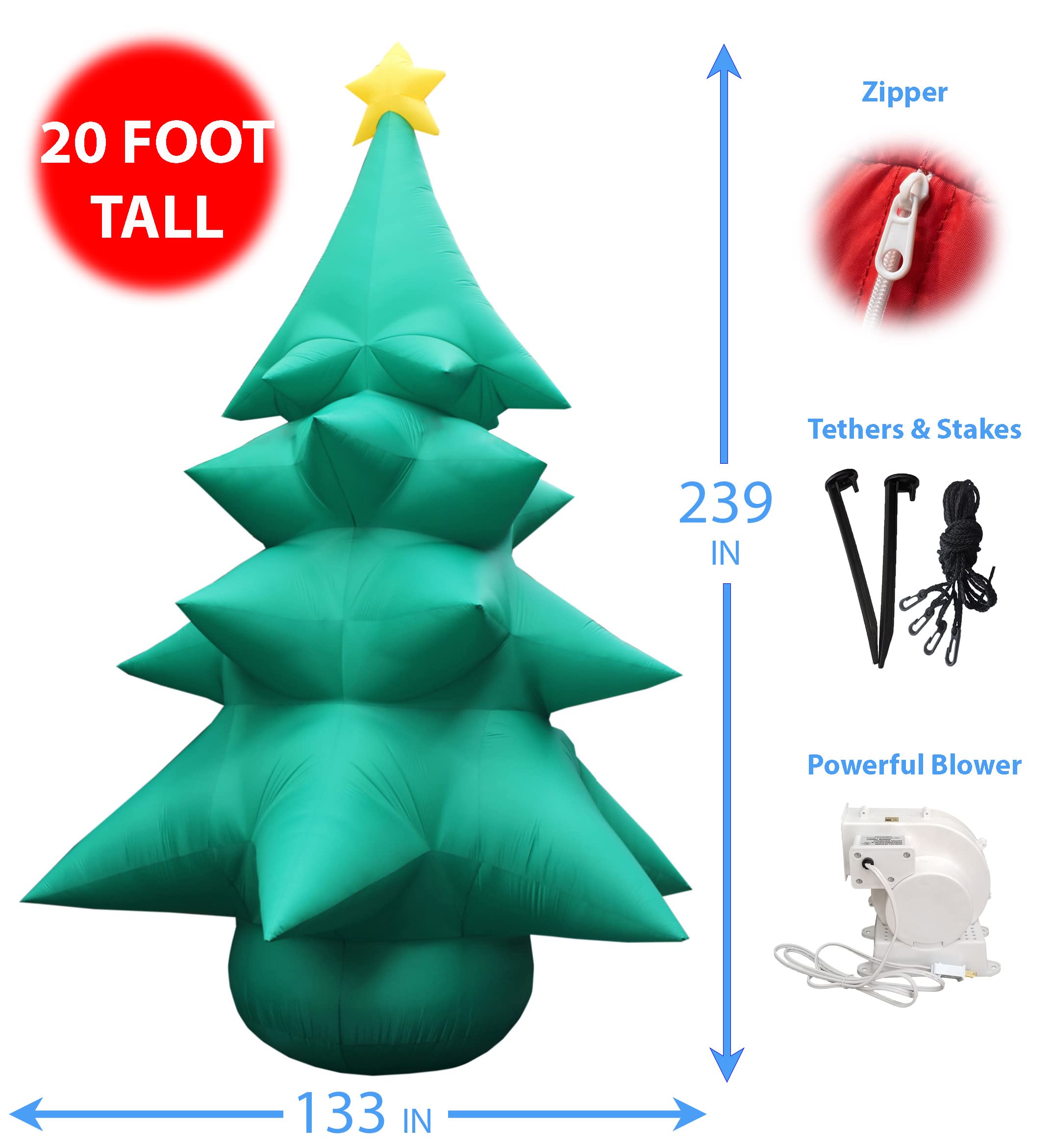 20 Foot Tall Inflatable Christmas Tree with LED Star - Giant Outdoor Holiday Decoration for Yard, Party & Festival Decor