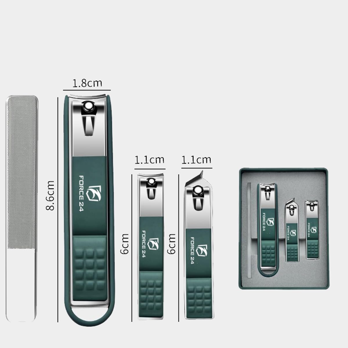 **Force24 Ultra Sharp Nail Clipper Set - 4-Piece Professional Fingernail & Toenail Clippers with Glass File for Men & Women - Perfect for Thick Nails & Travel (Green Set with Box)**    *Ideal for home grooming, travel, salon use, and thick nail care.*