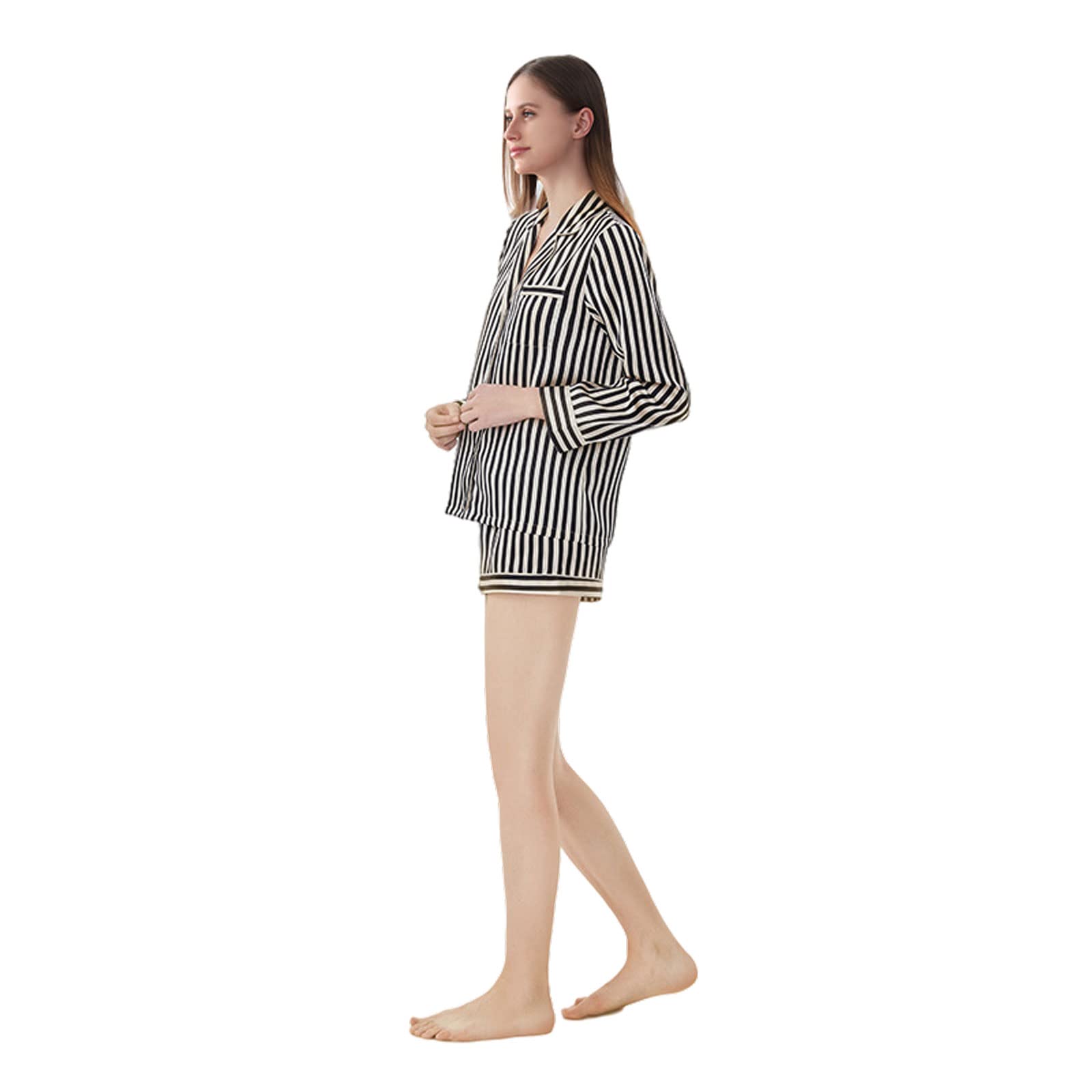 Women's 100% Silk Pajama Set with Shorts & Long Sleeve Top - Soft 2-Piece Button Down Sleepwear for Lounge & Comfortable Nightwear - Perfect for Relaxing at Home, Gift Giving and Spa Days