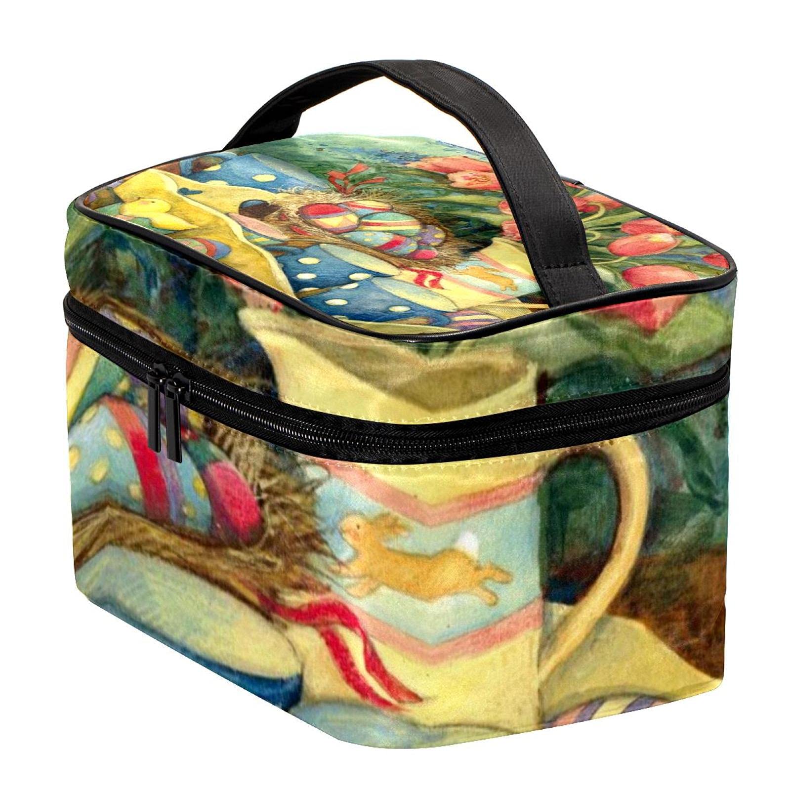 Easter Themed Large Travel Makeup Bag - Colorful Eggs & Flowers Cosmetic Organizer with Zipper, Toiletry Case for Women & Girls - Perfect for Holiday Travel, Gym, Beach & Daily Use
