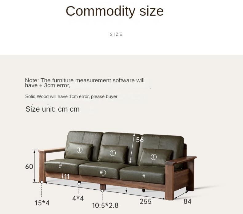 Black Walnut Solid Wood Modern Straight Sofa - Contemporary Minimalist Living Room Furniture for Small Spaces & Apartments
