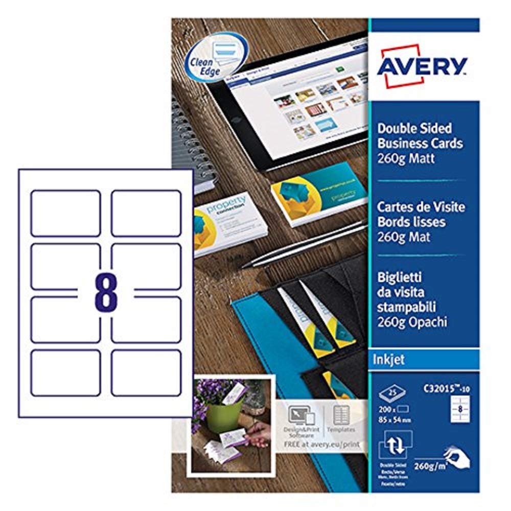 Avery C32015-10 Printable Double-Sided Business Cards - 80 Premium 260g Matte Cards (85x54mm) | Perfect for Networking, Corporate Events & Professional Branding