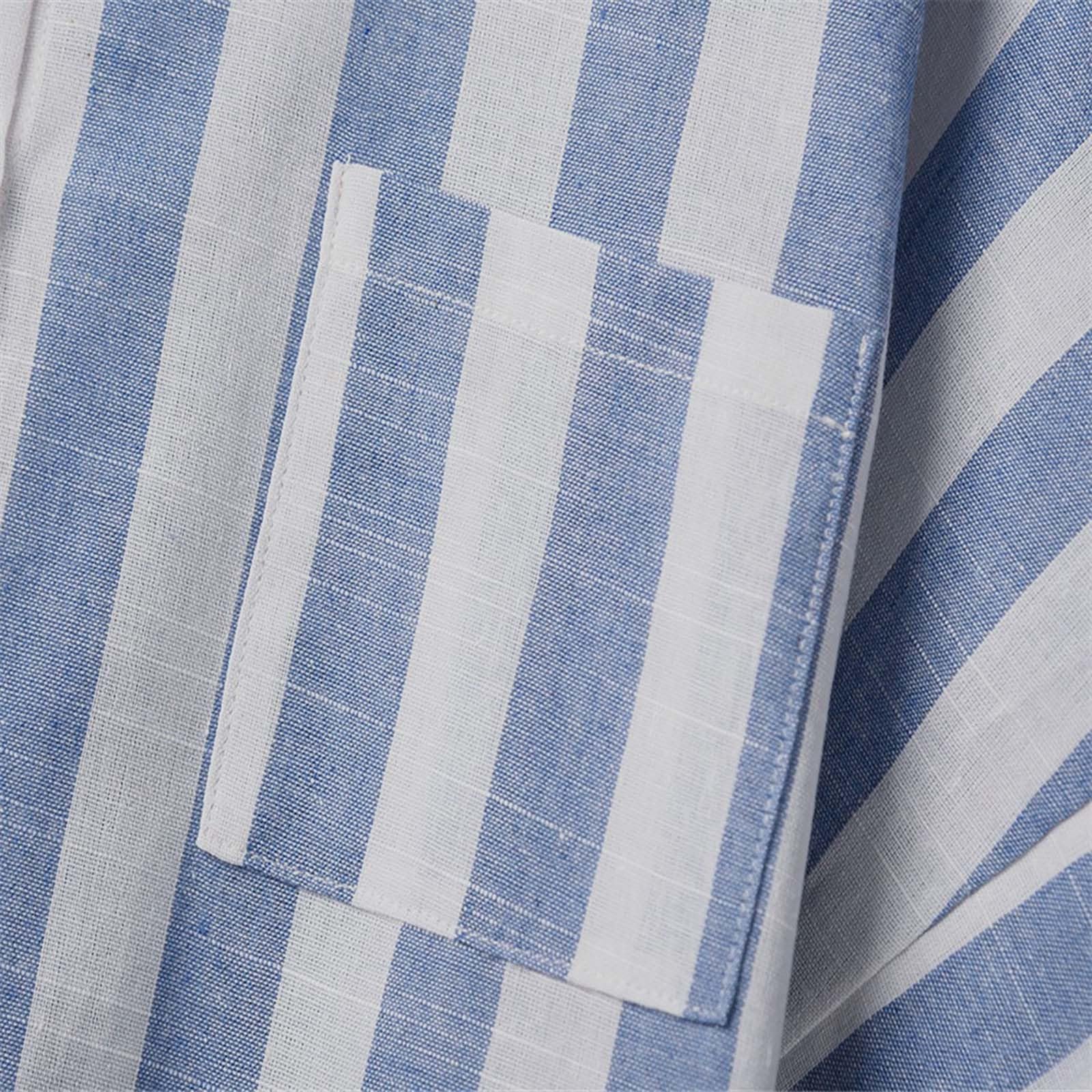 Women's Striped Linen Short Sleeve Button Down Shirt - Trendy V-Neck Casual Blouse & Loose Fit Work Top for Office, Summer Outfits & Weekend Wear