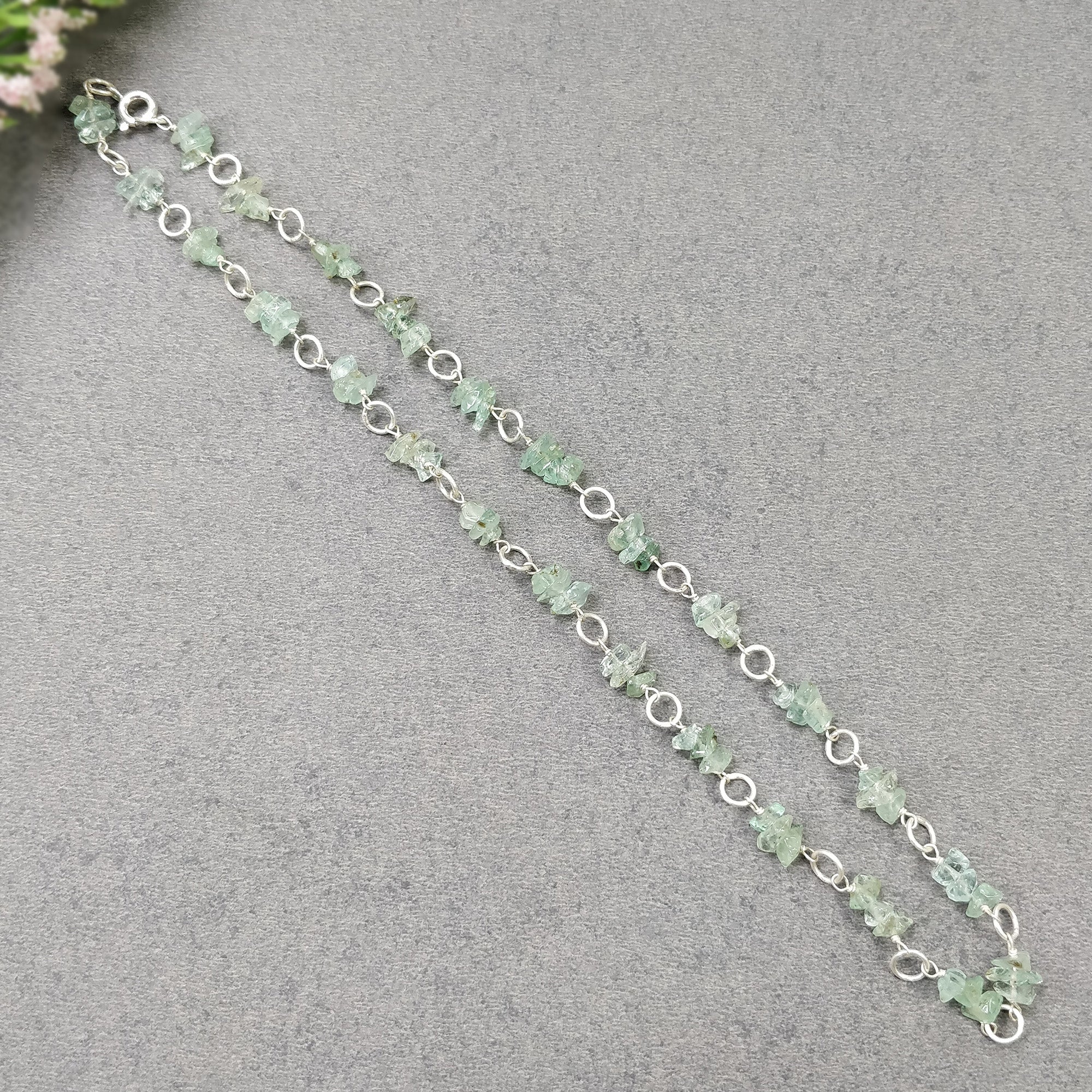 Natural Untreated Raw Emerald Gemstone Beads Sterling Silver Chain Necklace 16