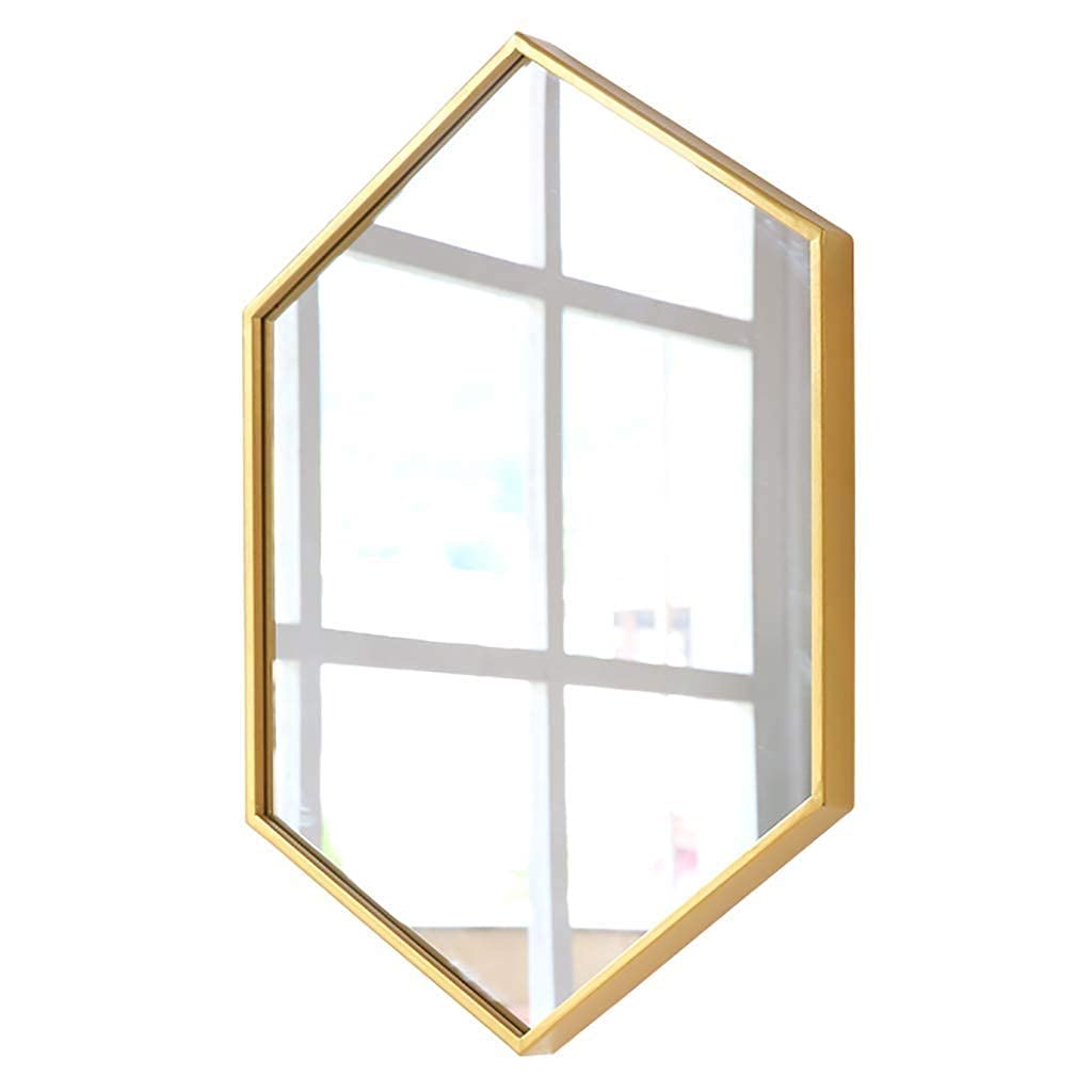 Large Framed Wall-Mounted Vanity Mirror with Iron Frame | Premium Silver Backed Glass Hexagon Bathroom Mirror for Bedroom, Bathroom & Dressing Room Décor | Perfect for Makeup, Grooming & Home Decoration