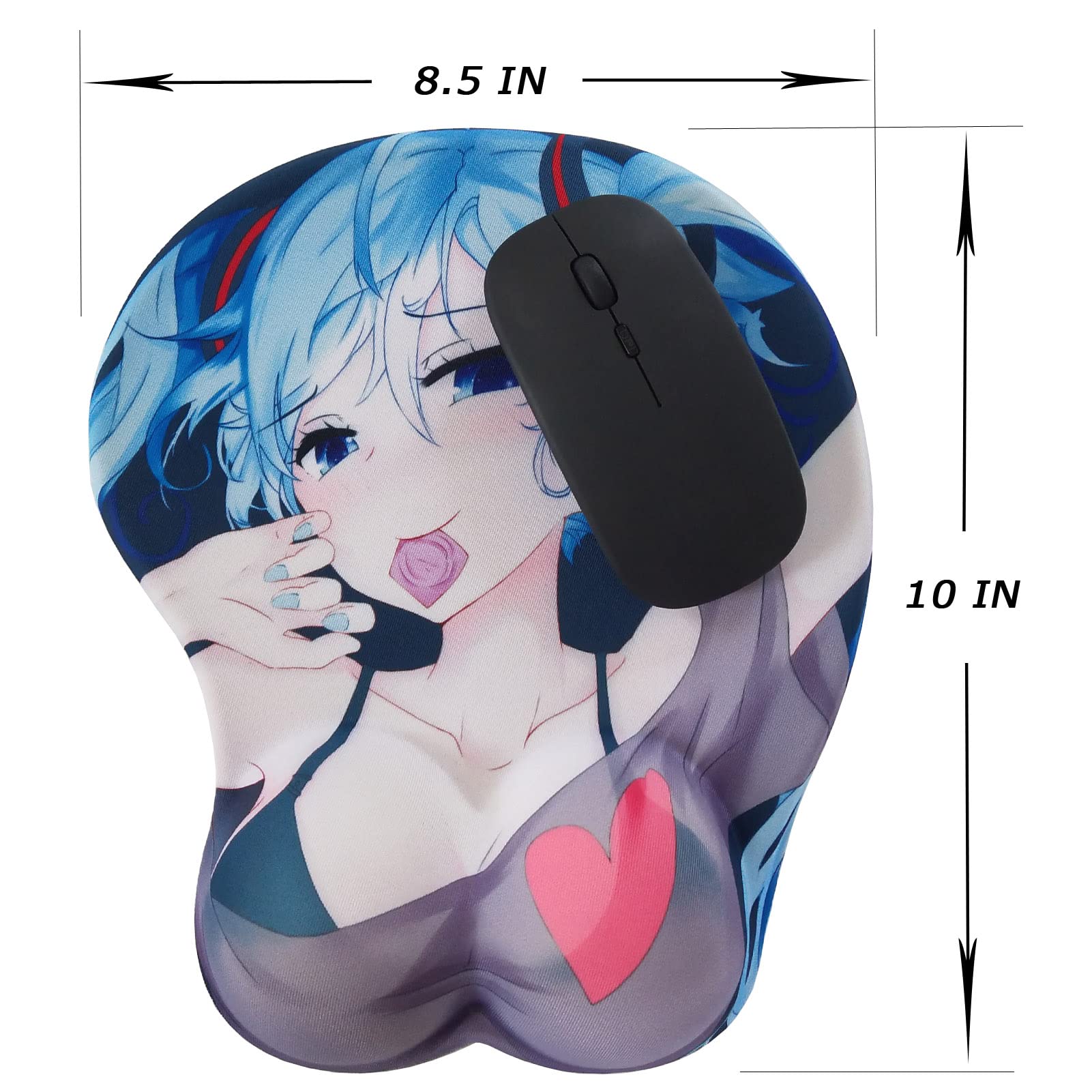 Anime Gaming Mouse Pad with Wrist Support - Kawaii Funny Computer Mouse Mat for PC & Laptop - Grey Non-Slip Desk Accessory for Office & Gaming Setup