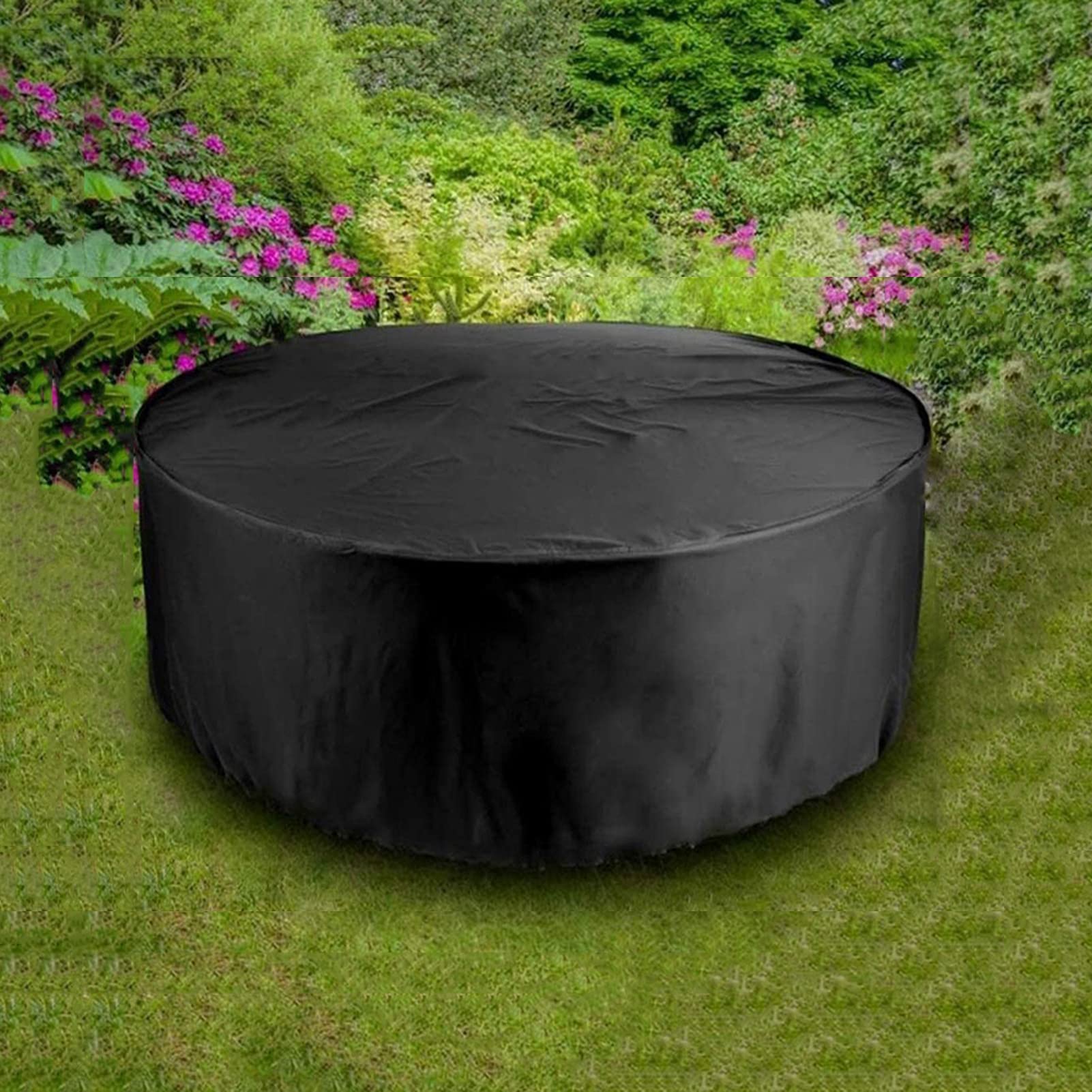 **ZWYGXL Black Round Waterproof Garden Furniture Cover - Tear Resistant, Windproof Outdoor Chair & Sofa Protector for Patio, Terrace, Table (300x110cm) - Perfect for Rain, Snow & UV Protection**