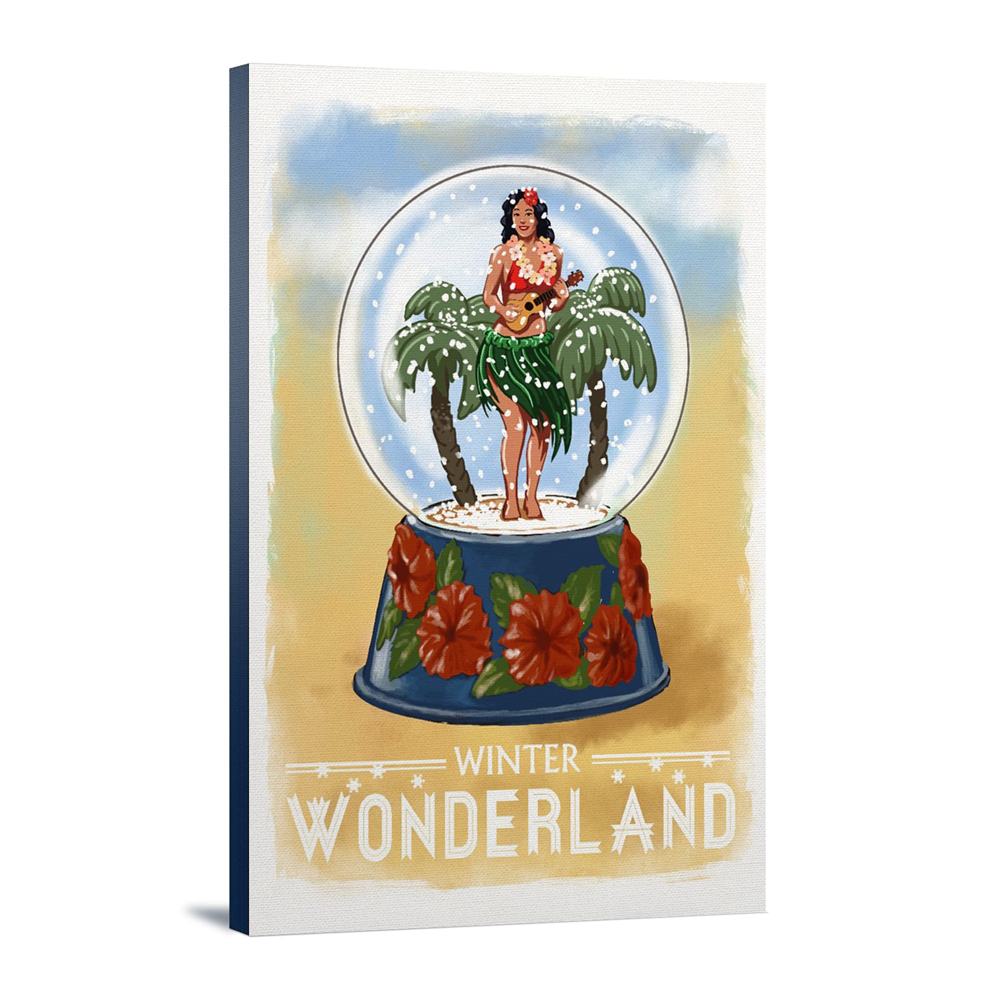 Hula Girl in Snow Globe - Winter Wonderland Wall Art - 16x24 Wrapped Canvas - Tropical Christmas Decor for Home, Office & Gifts - Perfect for Holiday Parties & Festive Interior Design
