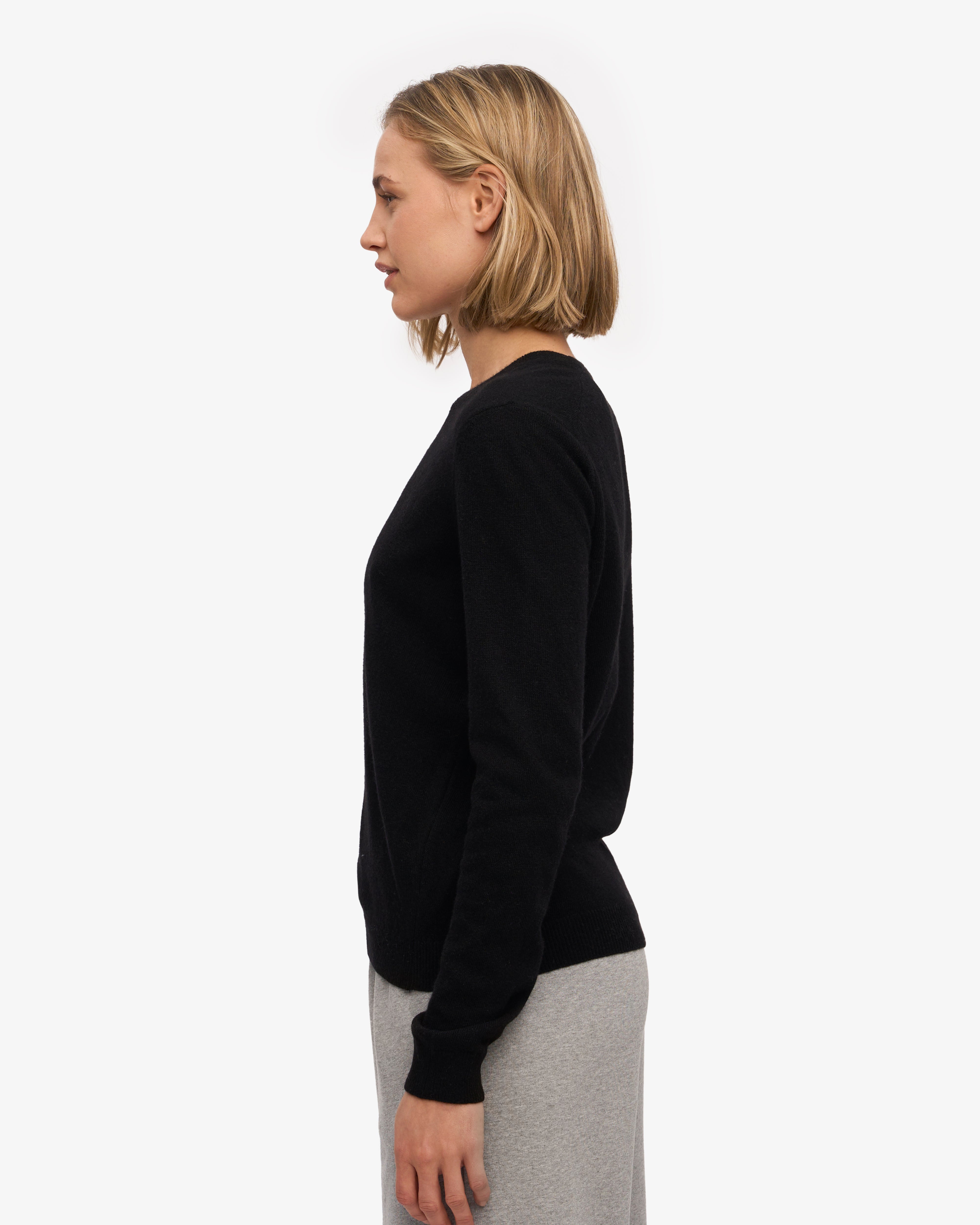 Premium Women's Light Merino Wool Crew Neck Sweater - Deep Black | Soft & Warm Winter Pullover for Casual Wear & Outdoor Activities