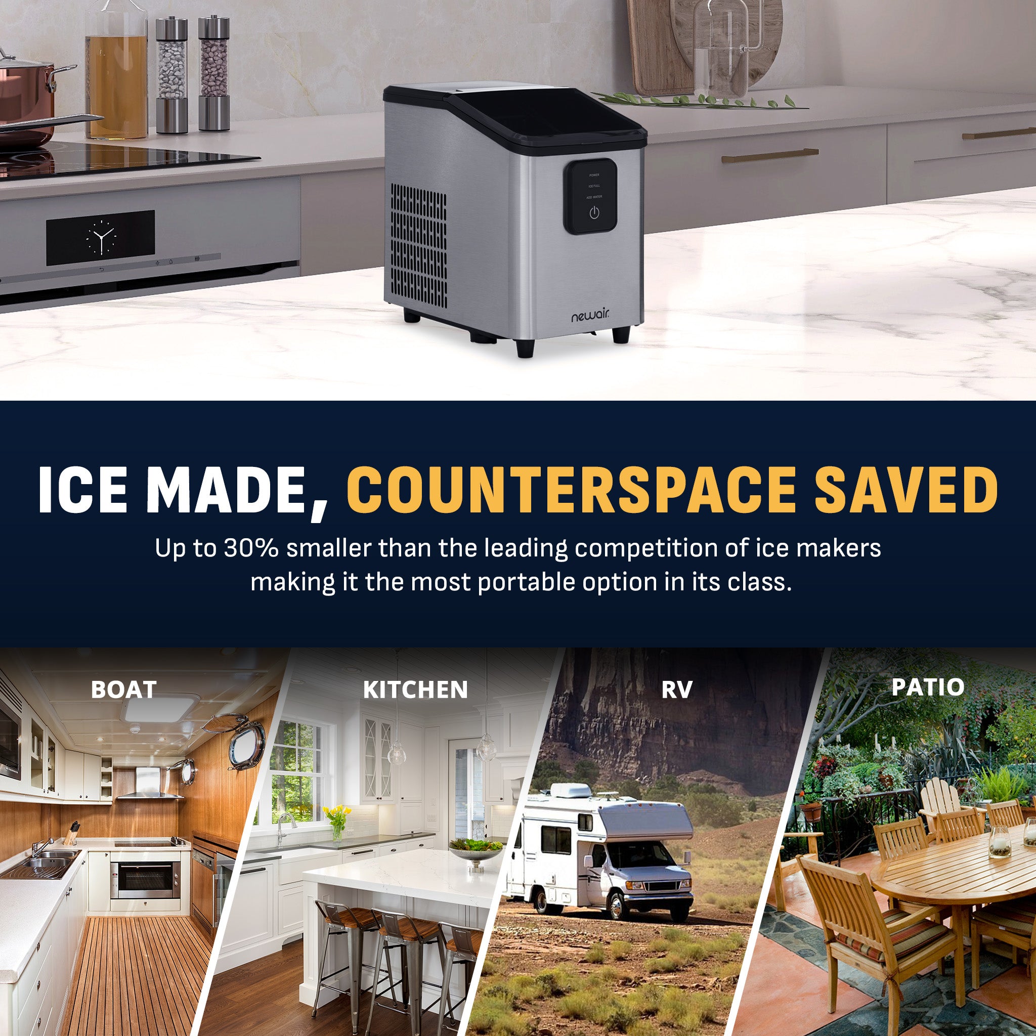 Newair® Stainless Steel Mini Countertop Bullet Ice Maker - 26lbs/Day Ice Production for Cocktails, Beverages & Home Bars