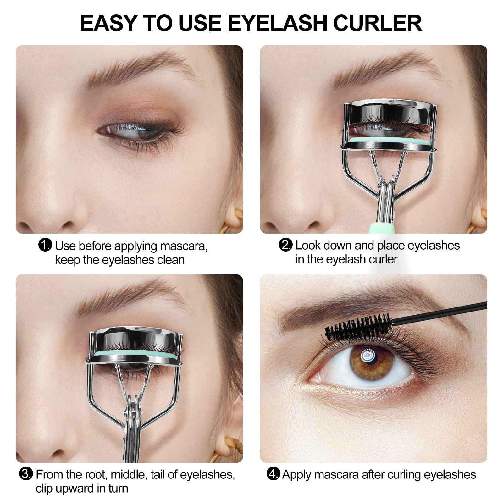 Premium Eyelash Curler with Comb & Brush - Universal Fit for All Eye Shapes, Includes 5 Silicone Refill Pads - Natural Long-Lasting Curl for Women, Perfect Makeup Gift (Green) - Ideal for Daily Use, Travel & Professional Makeup Kits