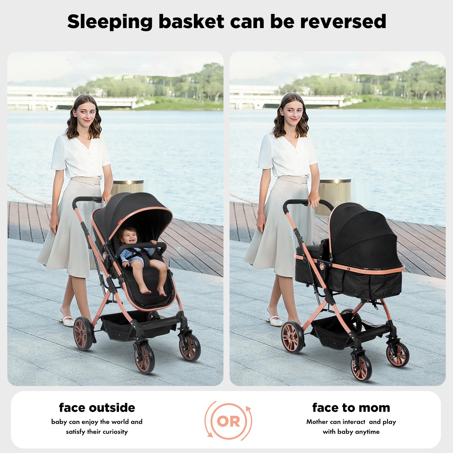 Premium Baby Stroller with Bassinet - Foldable Newborn Pushchair, Convertible Infant Carriage for 0-36 Months (Black) | Perfect for Walks, Shopping & Travel | Lightweight & Compact Design