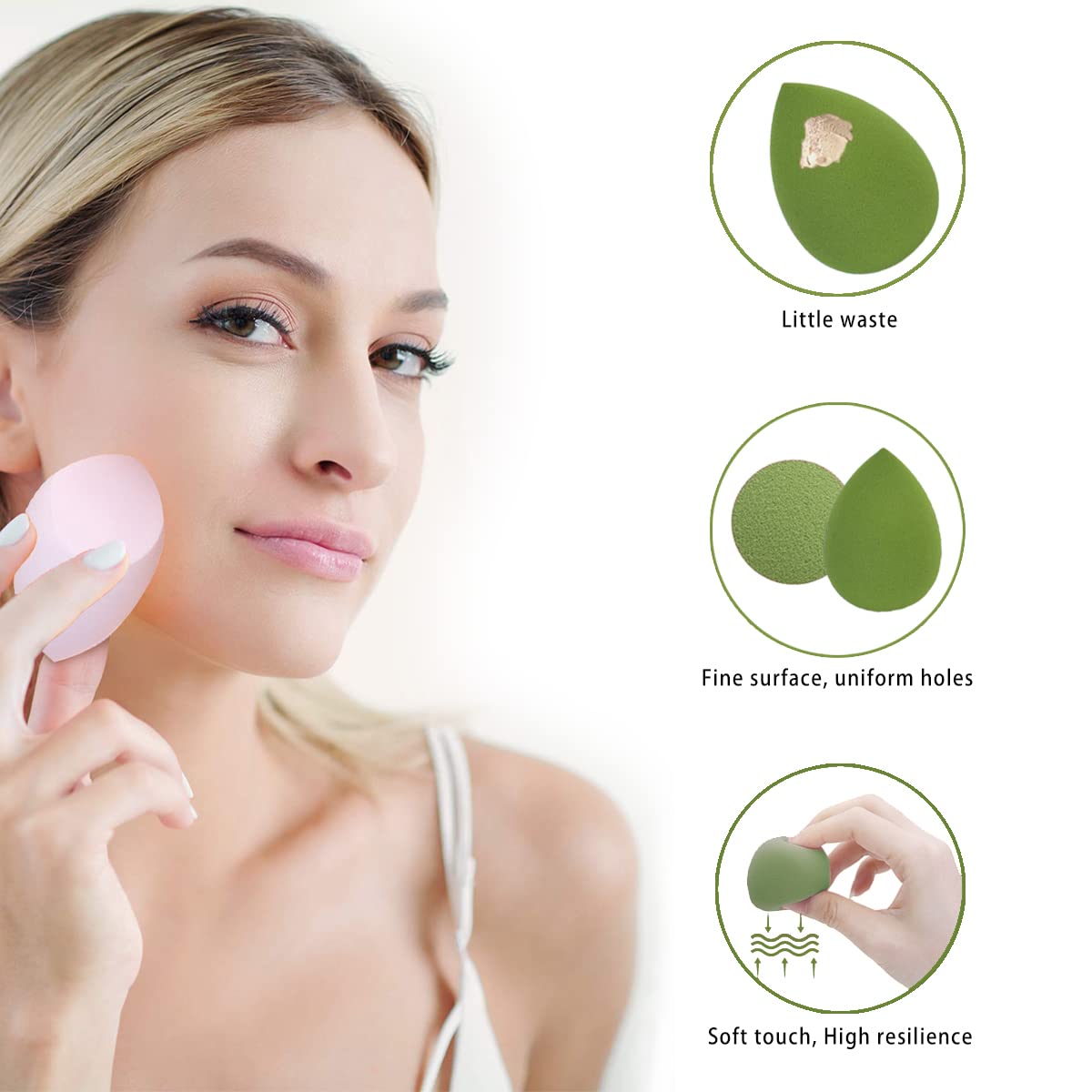 5-Piece Makeup Sponge Set - 4 Beauty Blenders with 1 Holder & Egg Case for Flawless Cream, Powder & Liquid Application | Pink & Green | Perfect for Daily Makeup, Travel & Professional Use
