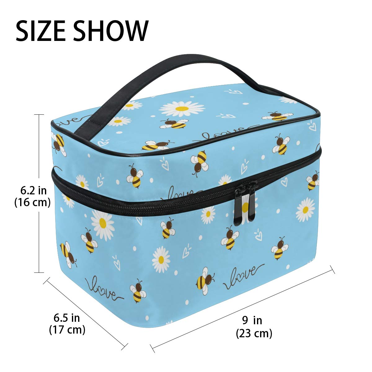 Large Capacity Makeup Bag Organizer - Cute Daisy Flower & Bee Print Travel Cosmetic Case, Portable Toiletry Storage Pouch for Women & Girls - Perfect for Travel, Gym, and Daily Beauty Essentials