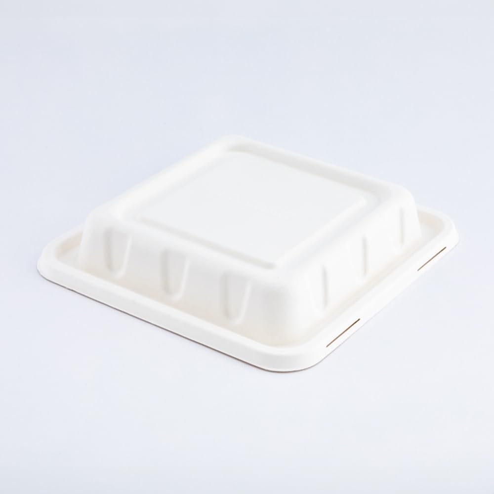 100 Disposable Bagasse Lids for 160oz Bowls | PFAS-Free, Microwave Safe, Compostable Pulp Lids with Reinforced Edge | Perfect for Restaurants, Catering & Takeout Services