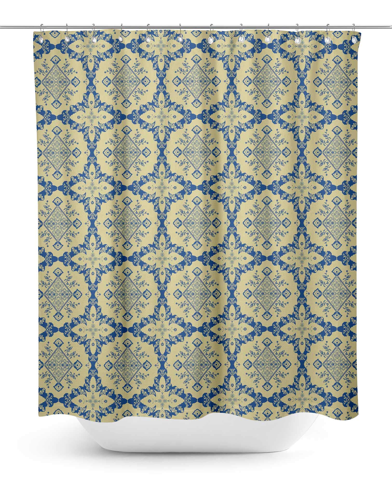 Beige Floral Damask Waterproof Shower Curtain - 60 x 75 Inch Bathroom Decor for Vintage Style Homes & Spa-Like Showers