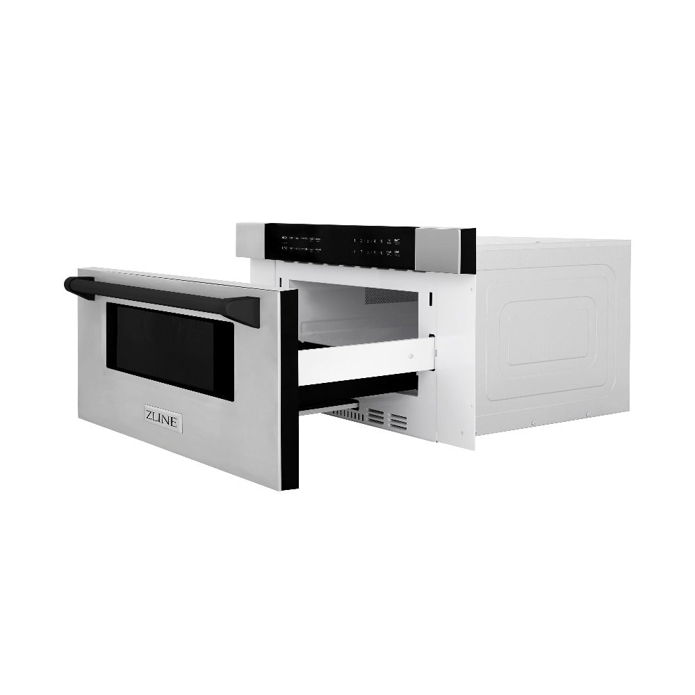 ZLINE Autograph Edition 30 Inch Built-In Microwave Drawer - 1.2 Cu Ft Stainless Steel with Matte Black Accents (MWDZ 30 MB) - Perfect for Modern Kitchens, Luxury Homes & Space-Saving Designs