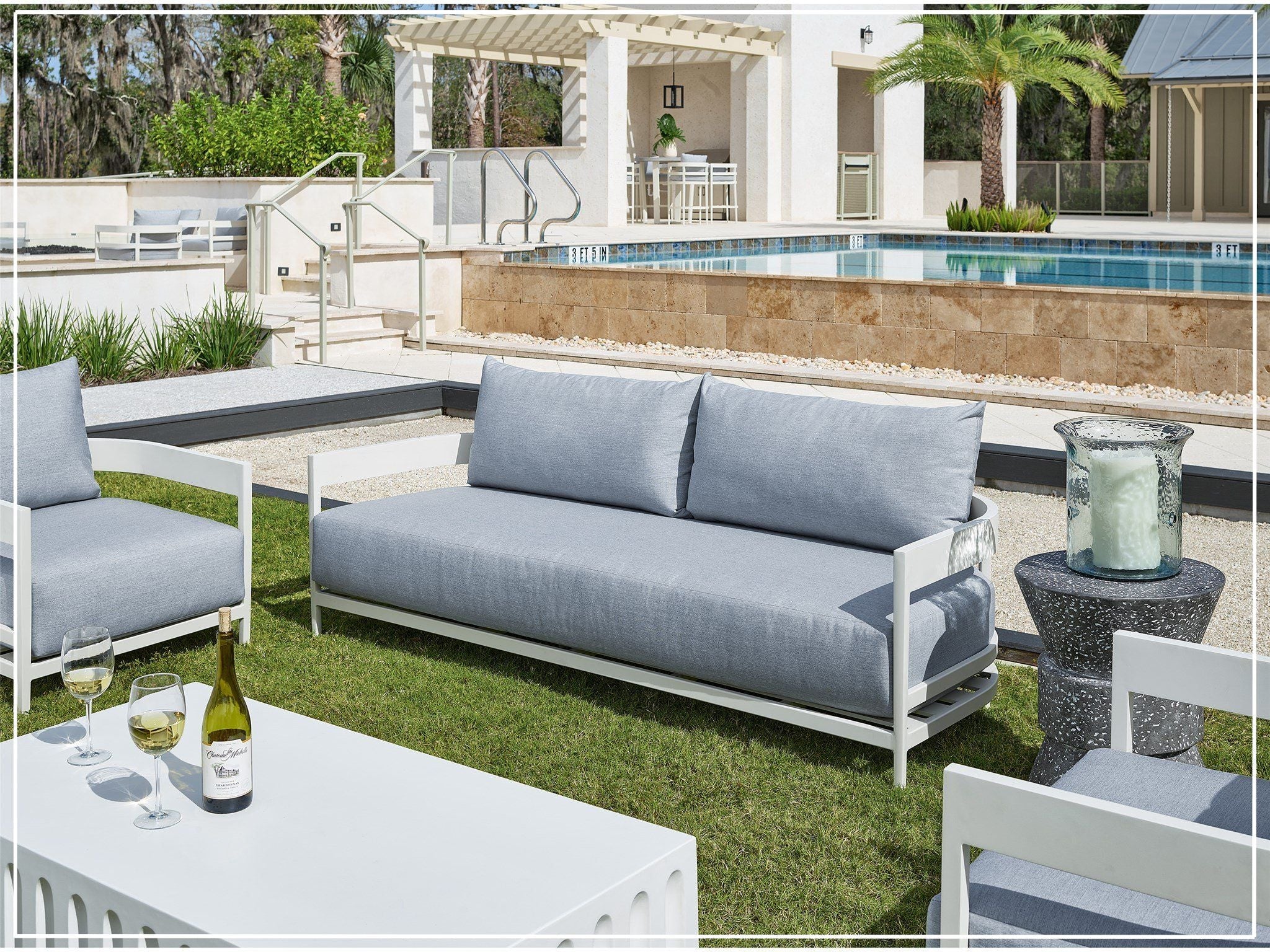Universal Coastal Living Outdoor South Beach Sofa in Chalk Finish - Durable Weather-Resistant Patio Furniture for Beach House, Poolside & Garden Relaxation