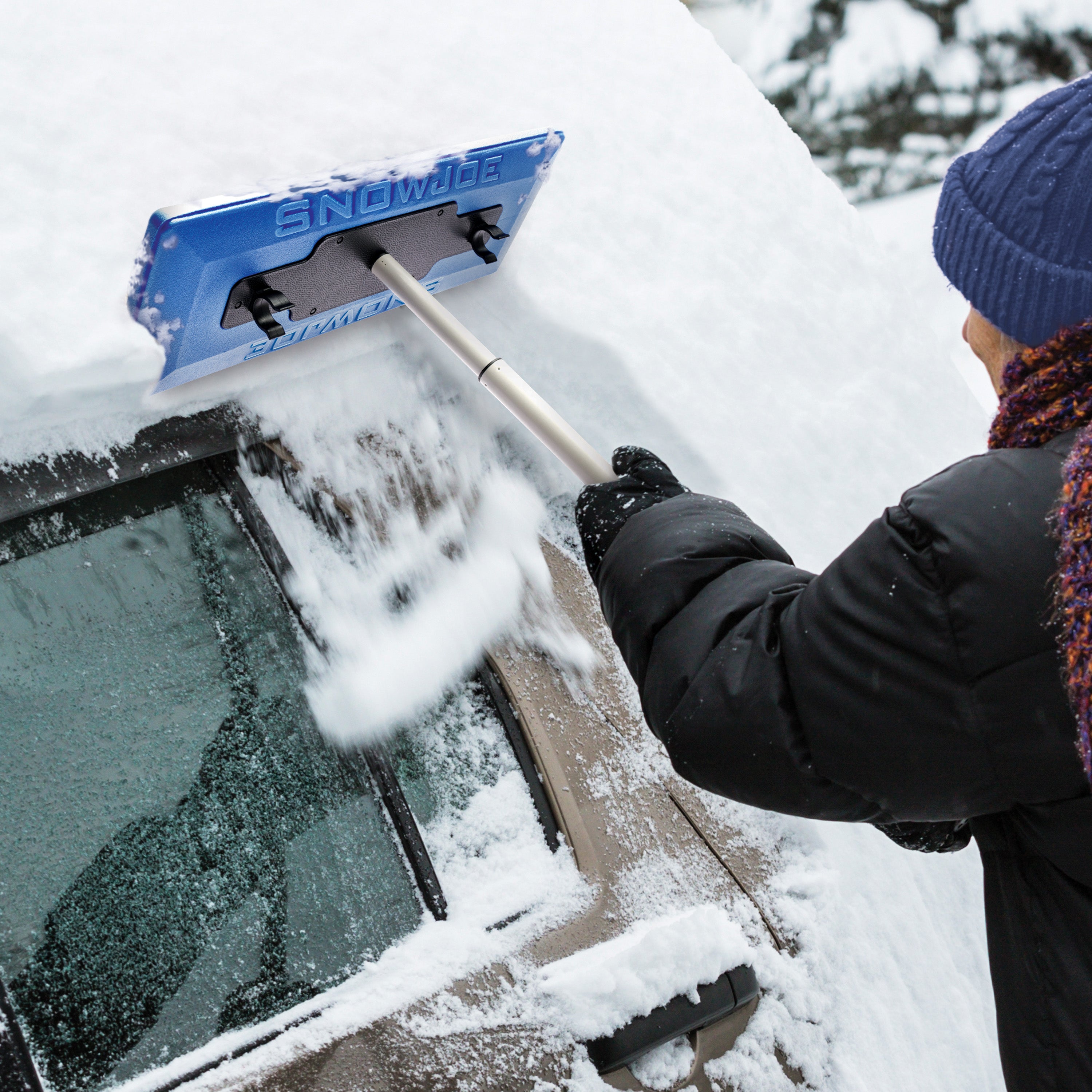 Snow Joe SJBLZD 2-in-1 Telescoping Snow Broom & Ice Scraper with No-Scratch Foam Head | 18
