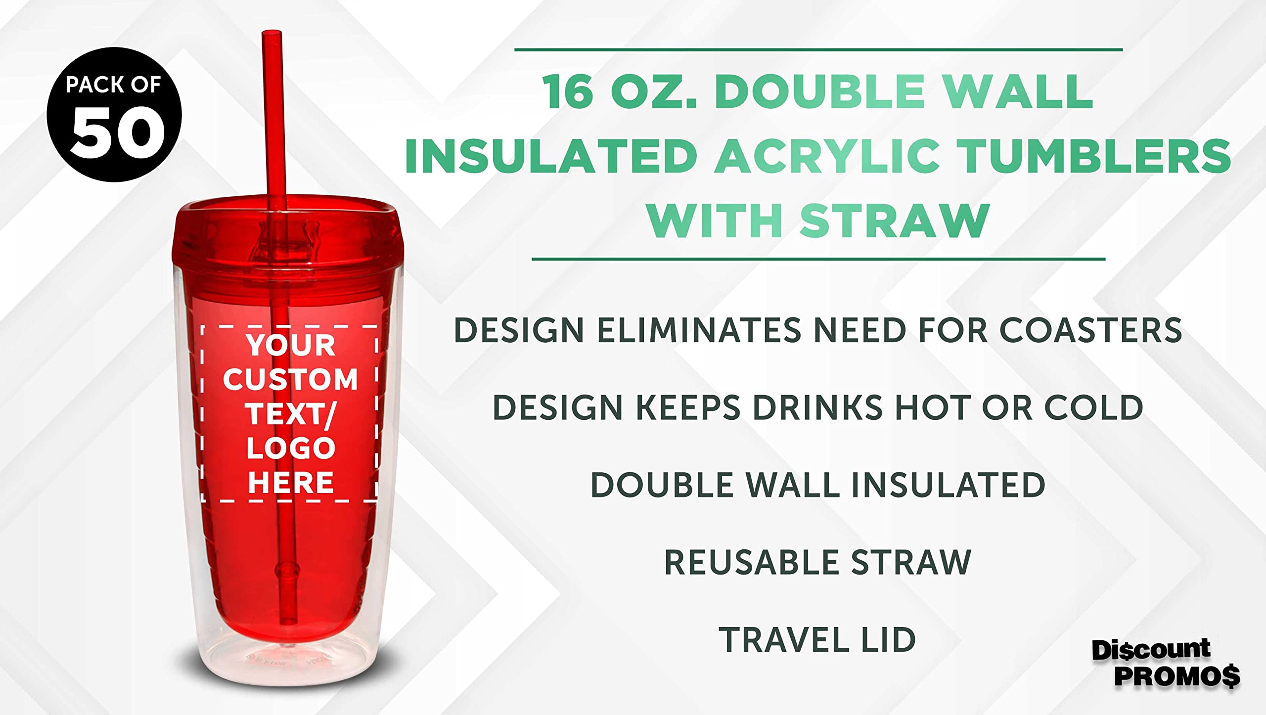 Custom 16 oz Double Wall Acrylic Tumblers - Bulk Set of 50 BPA-Free Personalized Drinkware Cups - Ideal for Iced Coffee, Soda, Hot & Cold Beverages - Red - Perfect for Restaurants, Cafes, Parties & Corporate Events