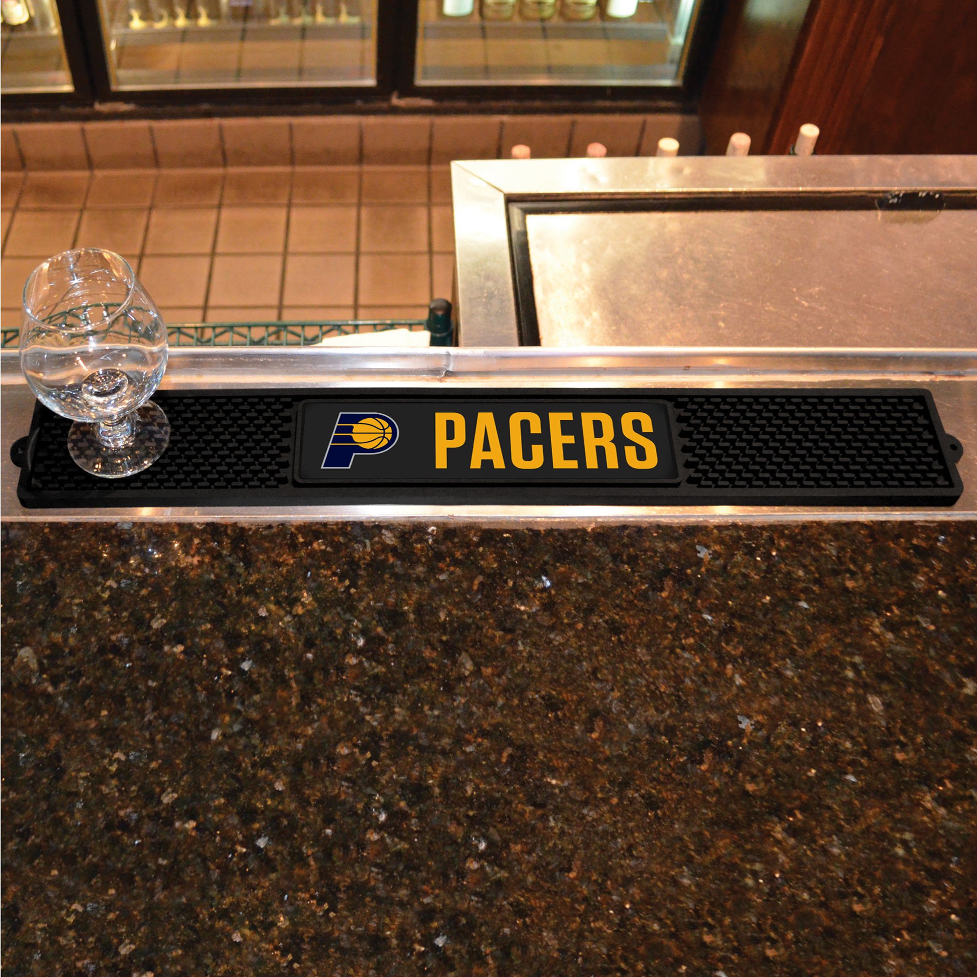 FANMATS 20416 Indiana Pacers NBA Team Drink Bar Mat - 3.25x24 Inch Durable Dish Drying Mat - Non-Slip Counter Mat for Beer, Wine & Coffee - Easy to Clean & Machine Washable - Perfect for Kitchen, Bar & Game Day Parties
