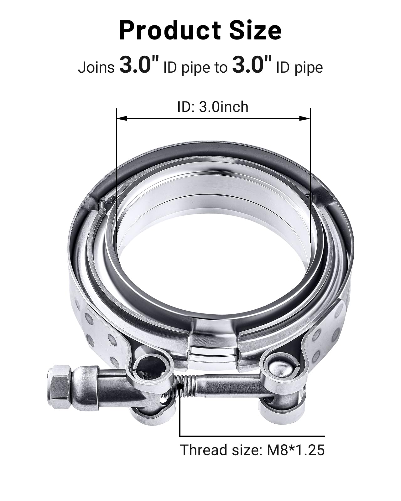 EVIL ENERGY 3.0 Inch V Band Clamp - Stainless Steel Exhaust Clamp with Flange Flat Mild Steel - Perfect for Turbocharger & Performance Exhaust Systems